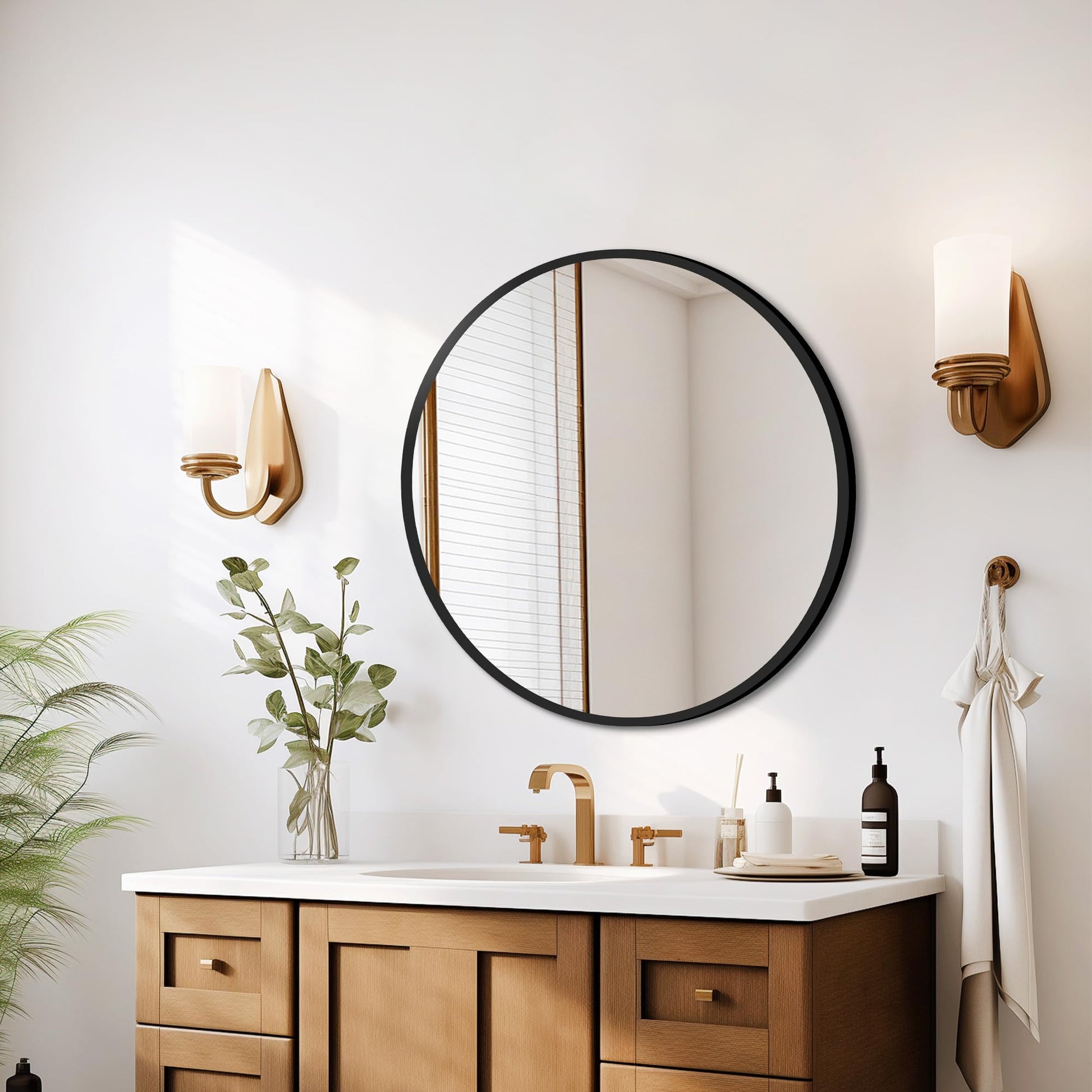Irregular Mirror 34"x21" Heterotypic Bathroom Mirror Asymmetrical Wall Mirror Black Vanity Mirror Frosted Frameless Anti-Rust Tempered Glass Hangs Mirror for Bedroom Entryway Room Decorative