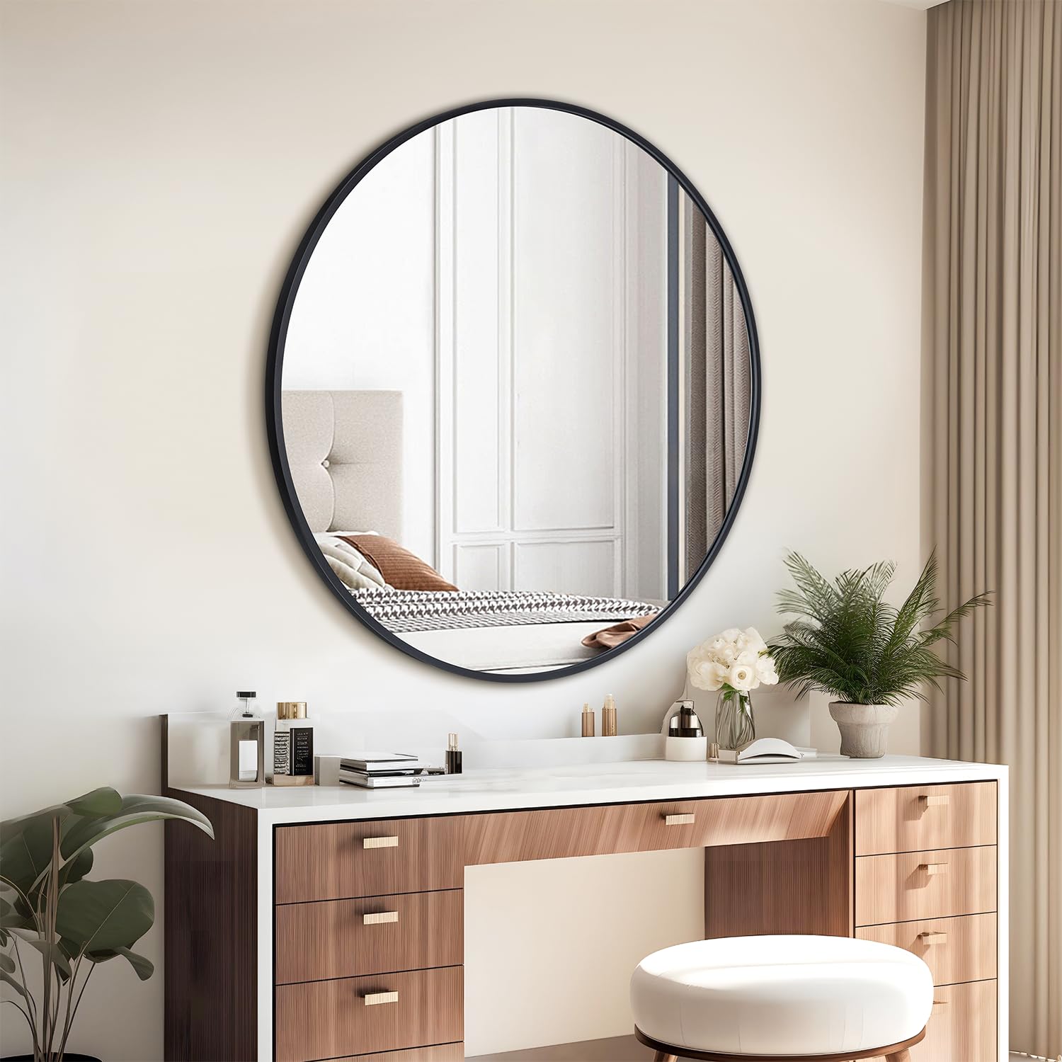 Irregular Mirror 34"x21" Heterotypic Bathroom Mirror Asymmetrical Wall Mirror Black Vanity Mirror Frosted Frameless Anti-Rust Tempered Glass Hangs Mirror for Bedroom Entryway Room Decorative
