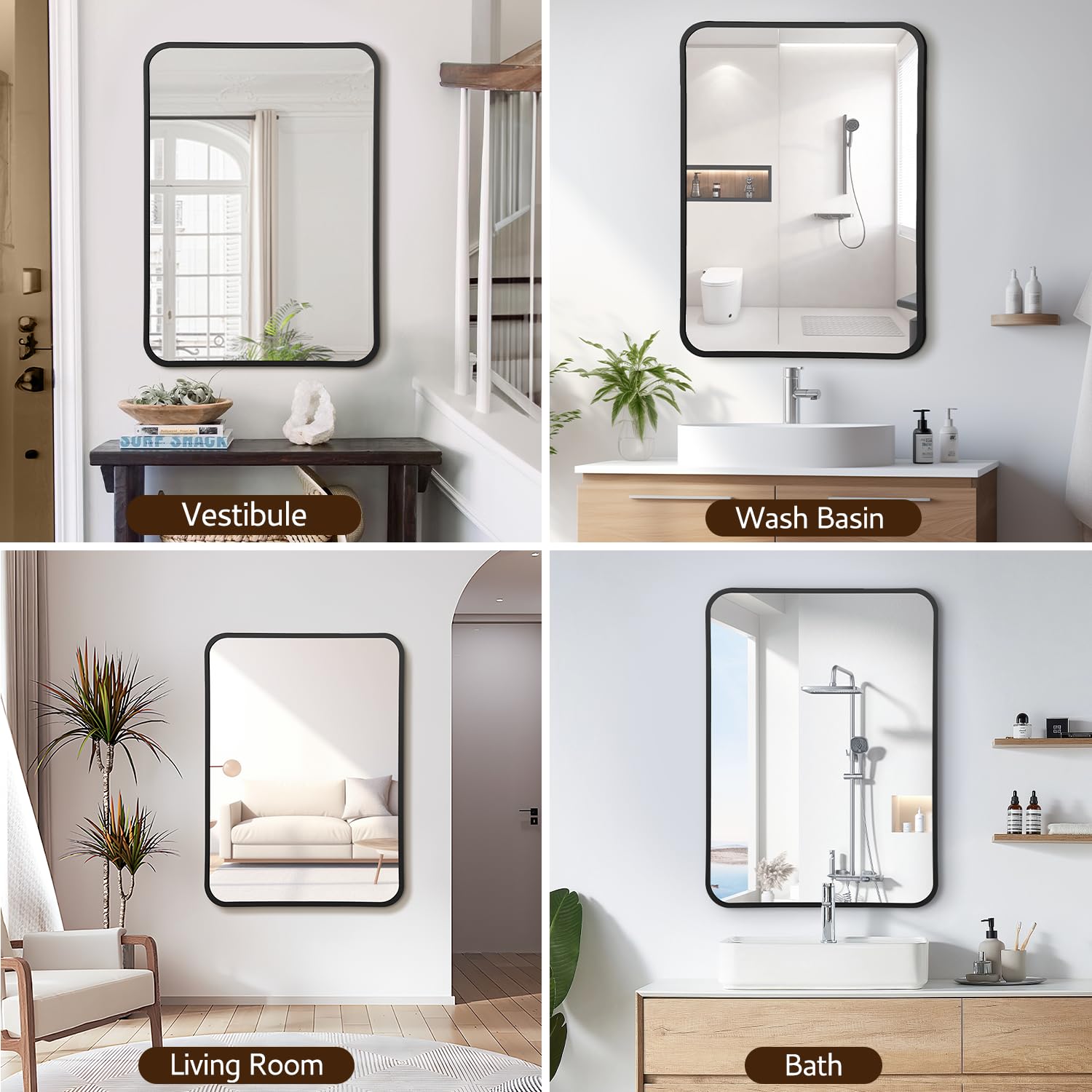 Irregular Mirror 34"x21" Heterotypic Bathroom Mirror Asymmetrical Wall Mirror Black Vanity Mirror Frosted Frameless Anti-Rust Tempered Glass Hangs Mirror for Bedroom Entryway Room Decorative