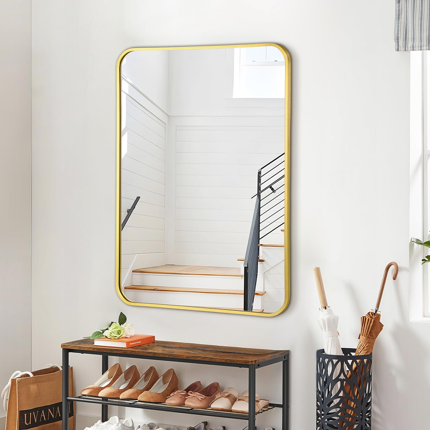 Irregular Mirror 34"x21" Heterotypic Bathroom Mirror Asymmetrical Wall Mirror Black Vanity Mirror Frosted Frameless Anti-Rust Tempered Glass Hangs Mirror for Bedroom Entryway Room Decorative