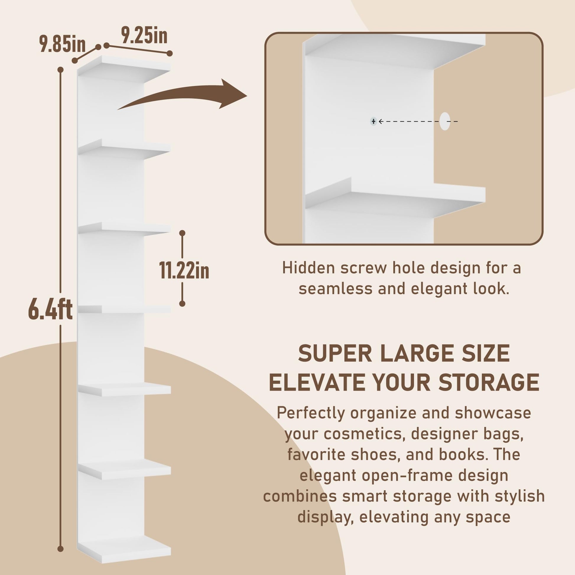 7 Tier Wall Shelf Unit, Floating Shelves for Storage Home Display, Versatile Lack Wall Shelves for Bedroom,Living Room,Office Decor, Tall Long Shelf for Book,Shoe,Vanity, Purse and TV White