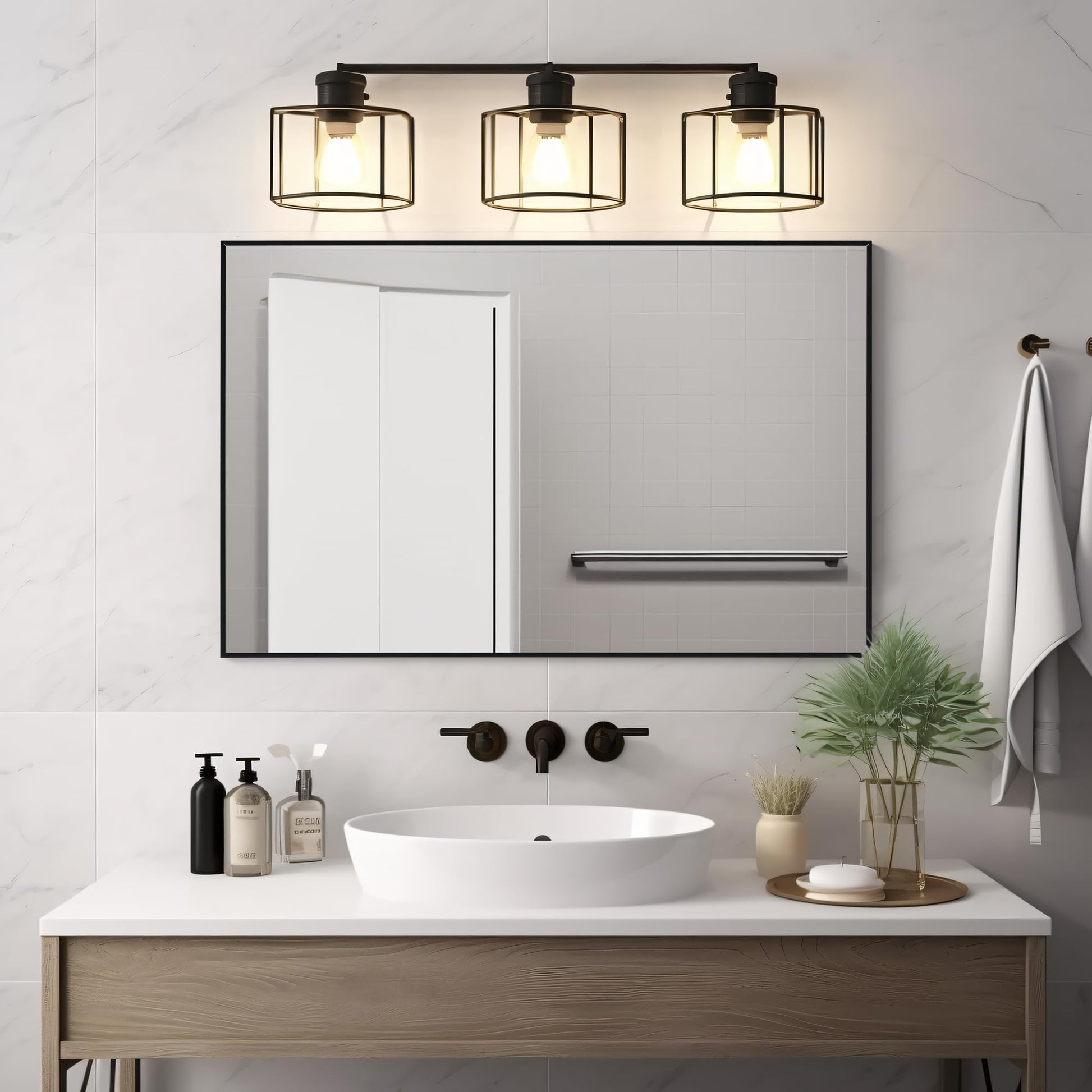 Irregular Mirror 34"x21" Heterotypic Bathroom Mirror Asymmetrical Wall Mirror Black Vanity Mirror Frosted Frameless Anti-Rust Tempered Glass Hangs Mirror for Bedroom Entryway Room Decorative