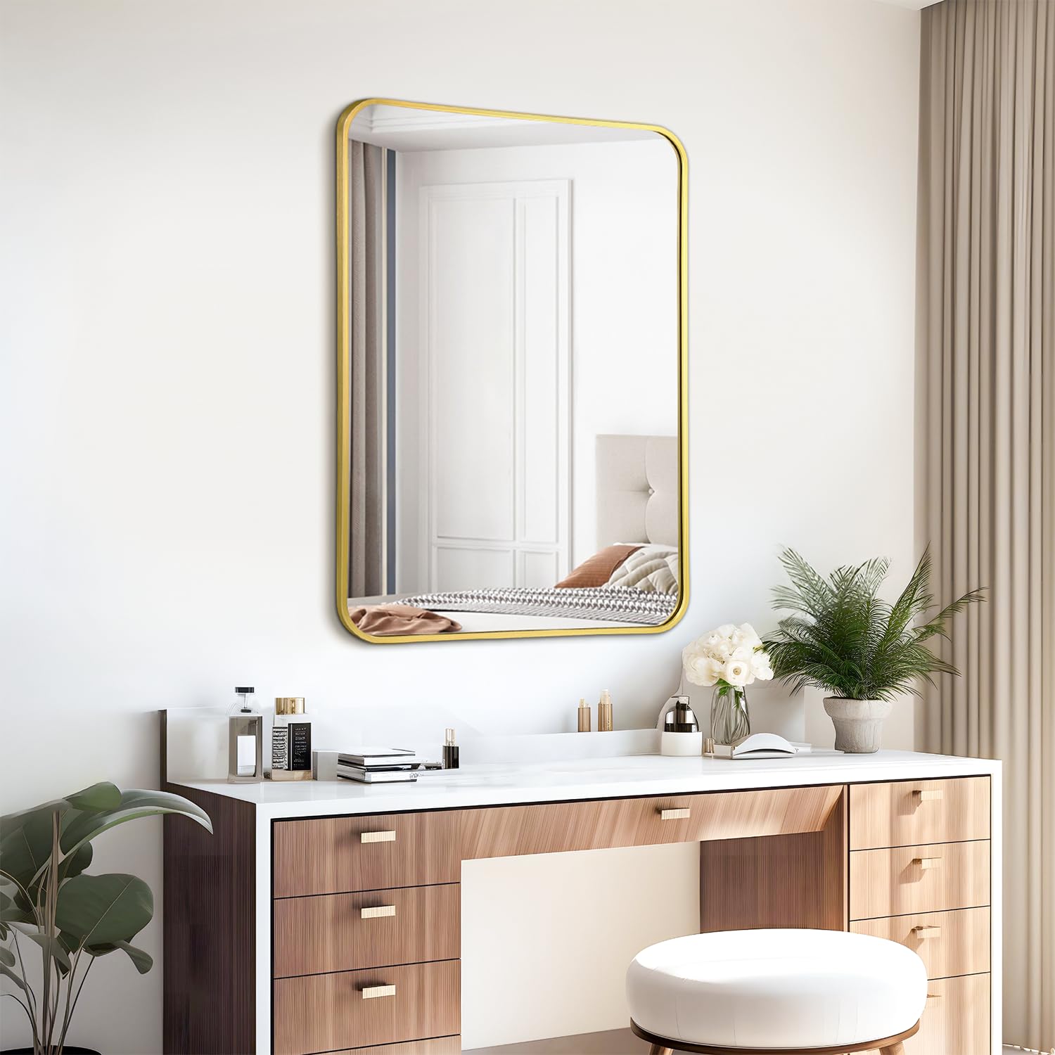 Irregular Mirror 34"x21" Heterotypic Bathroom Mirror Asymmetrical Wall Mirror Black Vanity Mirror Frosted Frameless Anti-Rust Tempered Glass Hangs Mirror for Bedroom Entryway Room Decorative