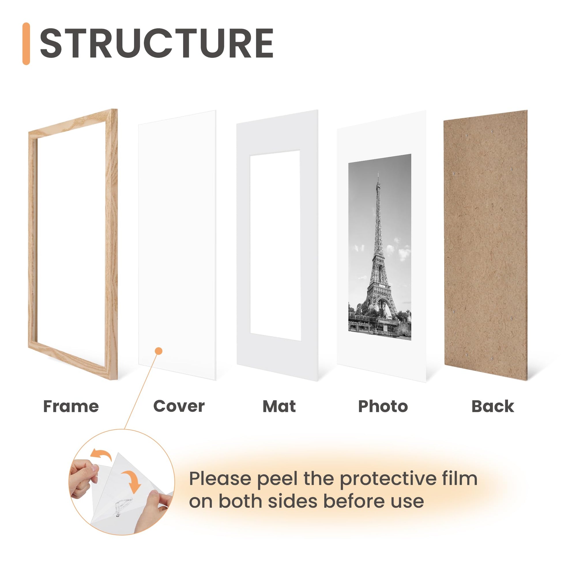 upsimples 11x14 Picture Frame Set of 5, Display Pictures 8x10 with Mat or 11x14 Without Mat, Wall Gallery Photo Frames, Black