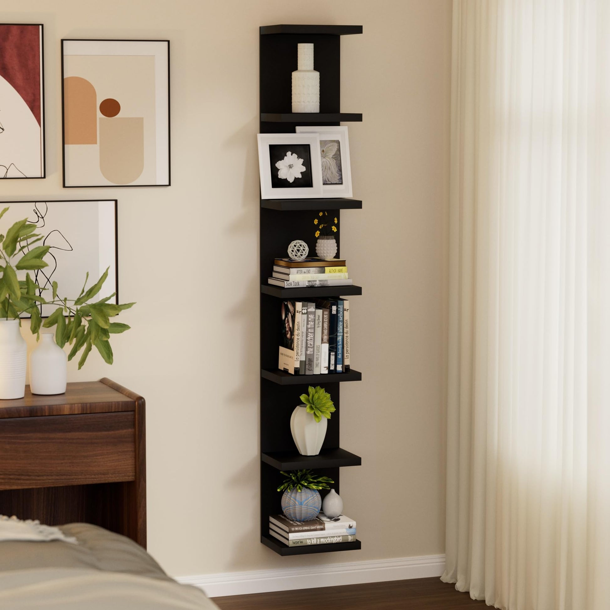 7 Tier Wall Shelf Unit, Floating Shelves for Storage Home Display, Versatile Lack Wall Shelves for Bedroom,Living Room,Office Decor, Tall Long Shelf for Book,Shoe,Vanity, Purse and TV White