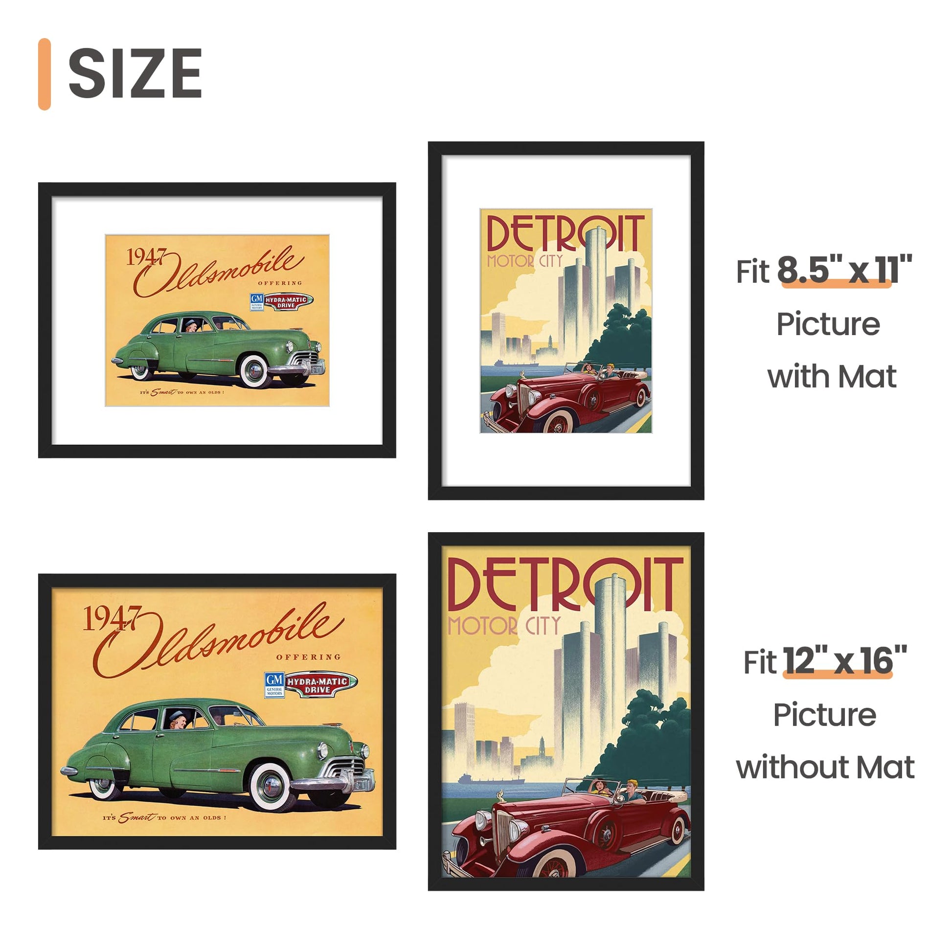 upsimples 11x14 Picture Frame Set of 5, Display Pictures 8x10 with Mat or 11x14 Without Mat, Wall Gallery Photo Frames, Black
