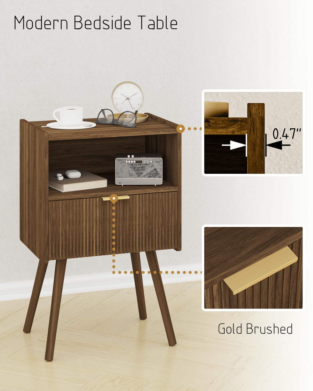 White Nightstand,Modern Bedside Table with Storage Drawer and Open Wood Shelf, for Living Room, Bedroom and Small Spaces, Accent Night Stand with Solid Wood Legs, Easy Assembly,Classic White
