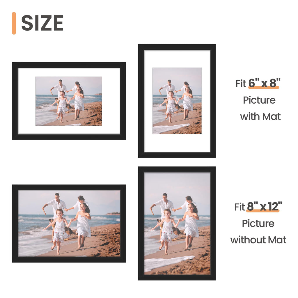 upsimples 11x14 Picture Frame Set of 5, Display Pictures 8x10 with Mat or 11x14 Without Mat, Wall Gallery Photo Frames, Black