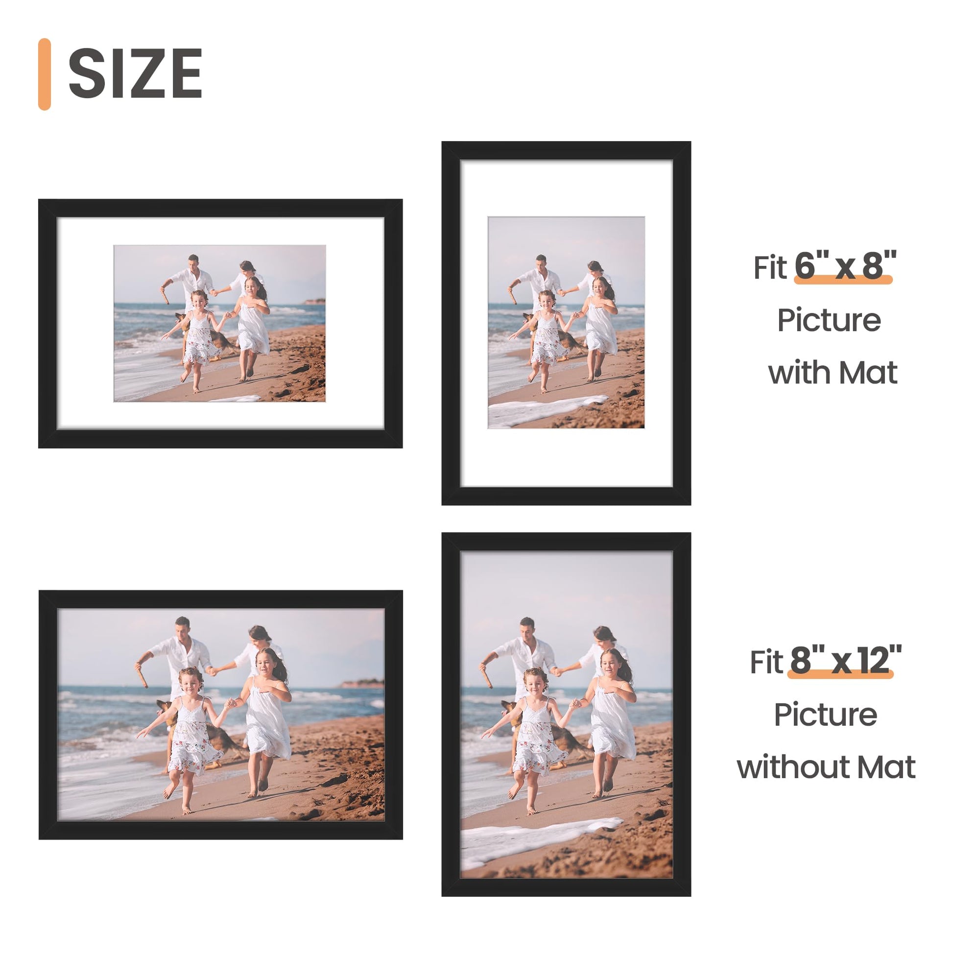 upsimples 11x14 Picture Frame Set of 5, Display Pictures 8x10 with Mat or 11x14 Without Mat, Wall Gallery Photo Frames, Black