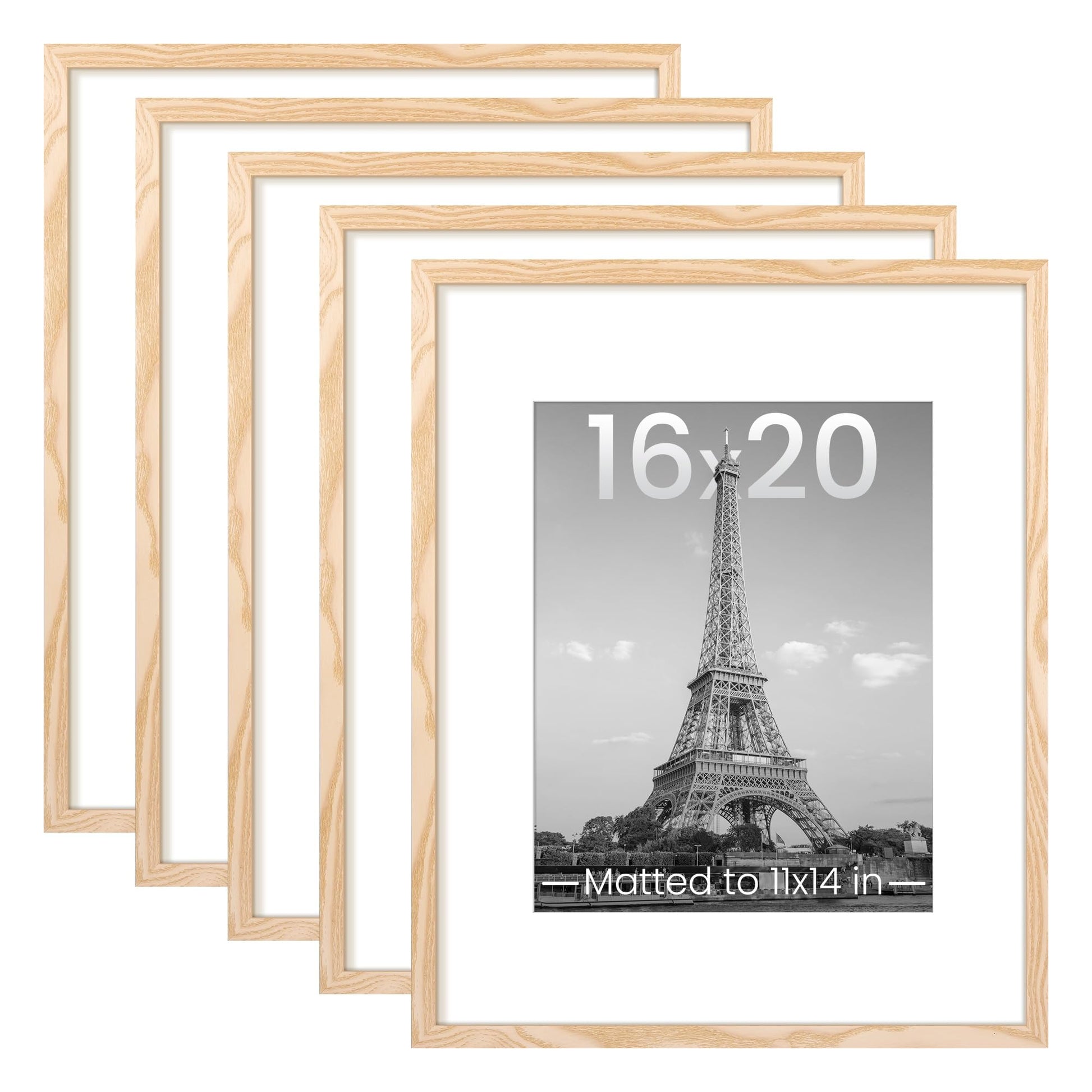 upsimples 11x14 Picture Frame Set of 5, Display Pictures 8x10 with Mat or 11x14 Without Mat, Wall Gallery Photo Frames, Black