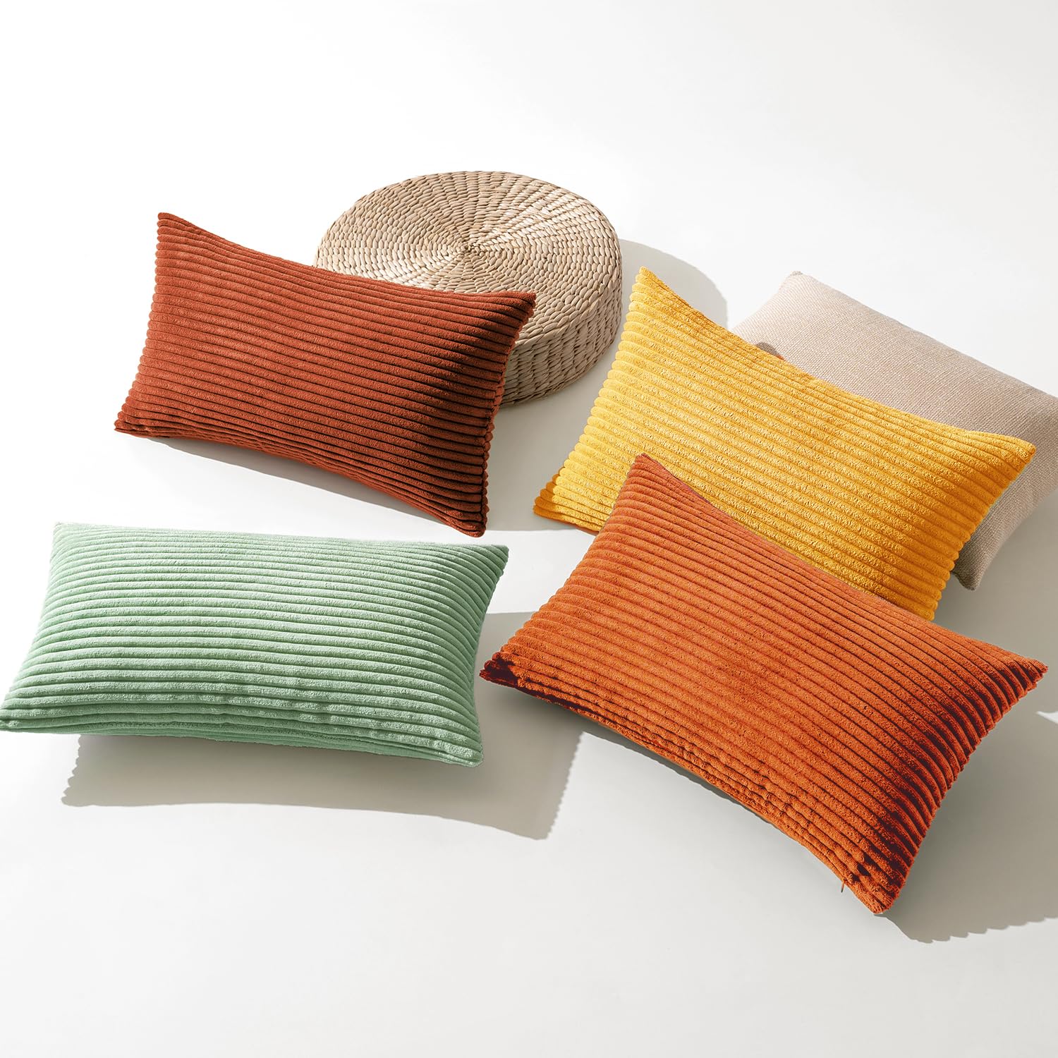 MIULEE Summer Boho Farmhouse Sage Green Throw Pillow Covers 18x18 Inch Set of 4 Mordern Nordic Cushion Covers Soft Corduroy Home Decor for Couch Bed Sofa Living Room Forest Green