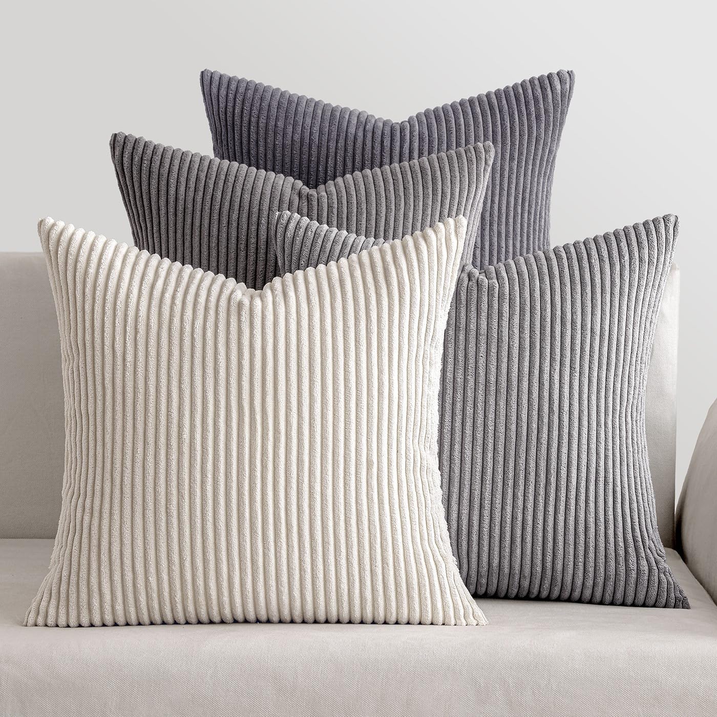 MIULEE Summer Boho Farmhouse Sage Green Throw Pillow Covers 18x18 Inch Set of 4 Mordern Nordic Cushion Covers Soft Corduroy Home Decor for Couch Bed Sofa Living Room Forest Green