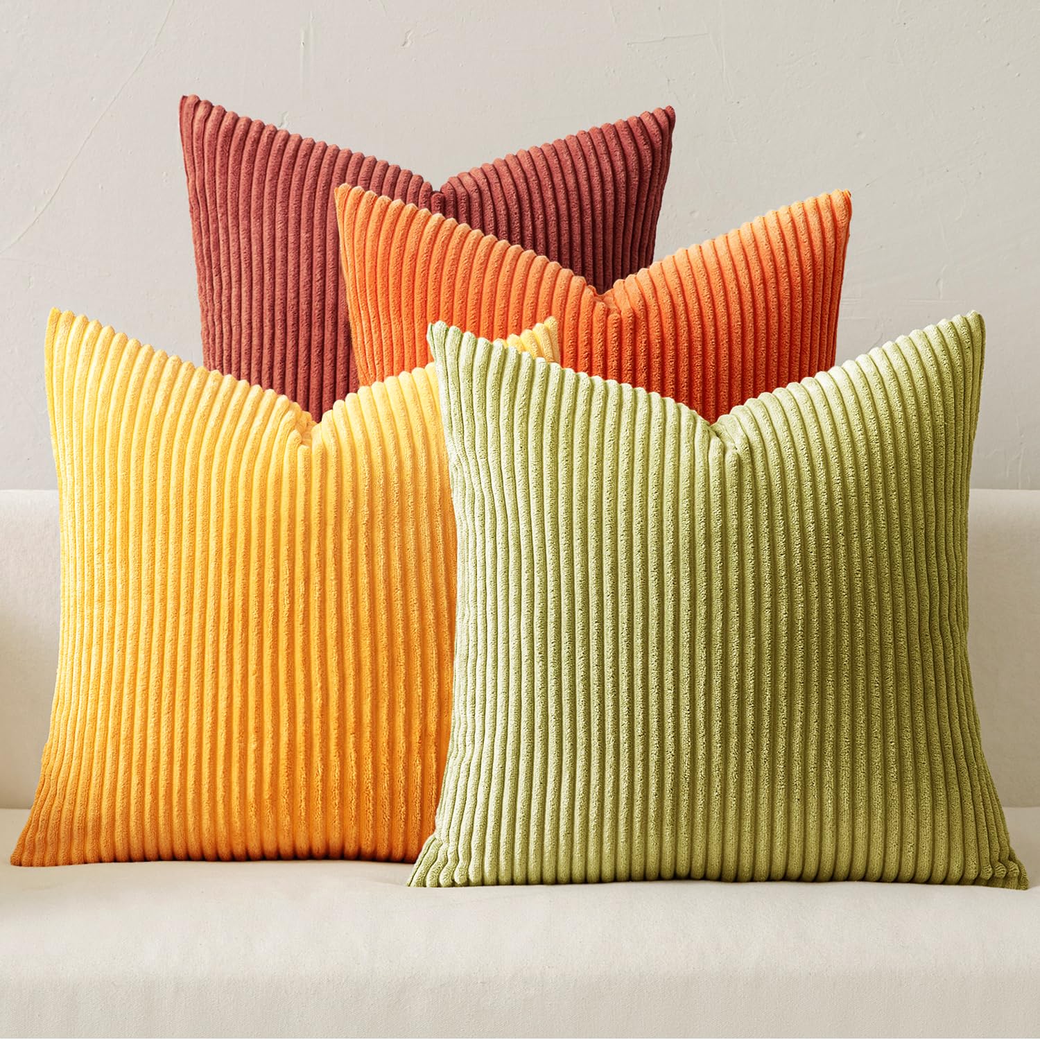 MIULEE Summer Boho Farmhouse Sage Green Throw Pillow Covers 18x18 Inch Set of 4 Mordern Nordic Cushion Covers Soft Corduroy Home Decor for Couch Bed Sofa Living Room Forest Green