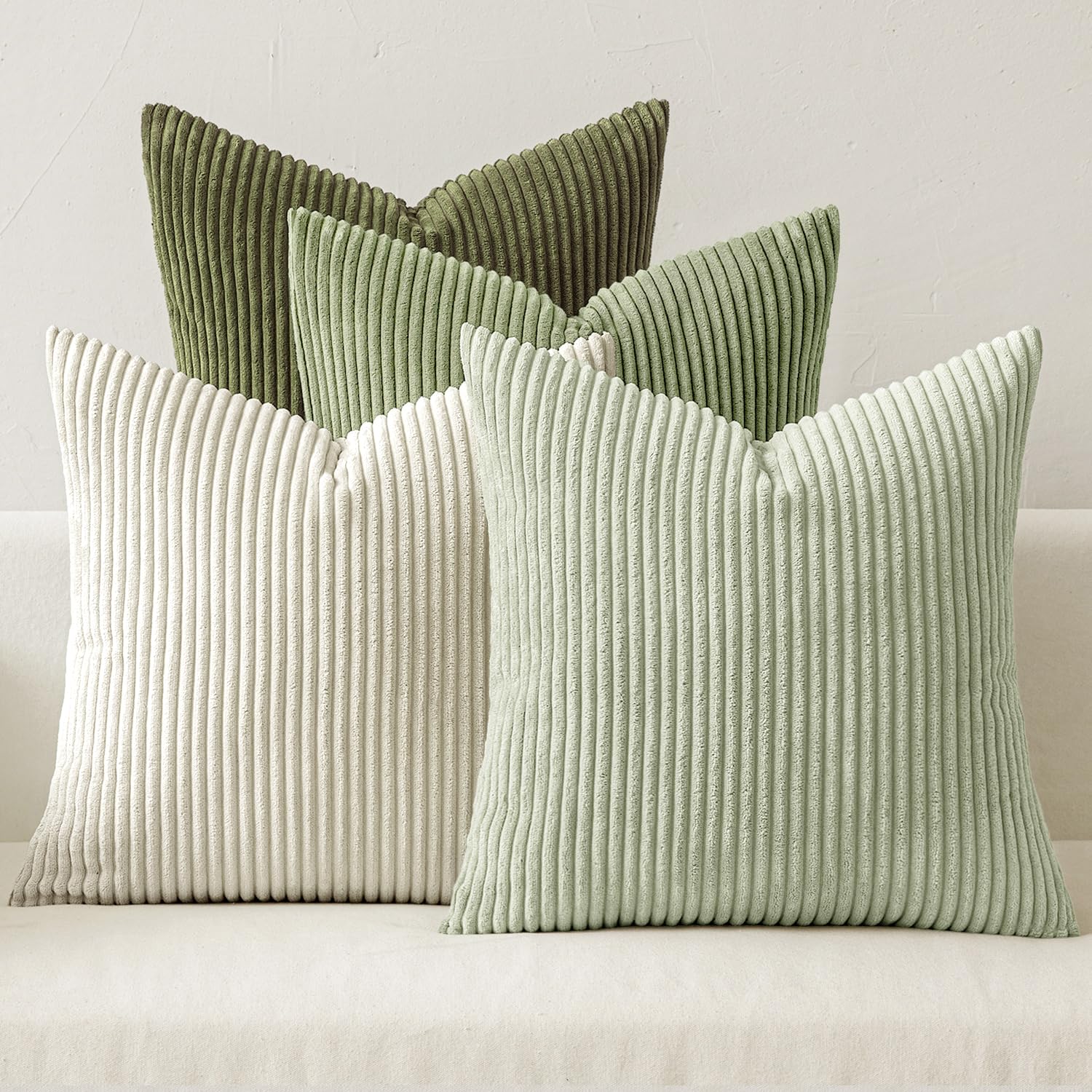 MIULEE Summer Boho Farmhouse Sage Green Throw Pillow Covers 18x18 Inch Set of 4 Mordern Nordic Cushion Covers Soft Corduroy Home Decor for Couch Bed Sofa Living Room Forest Green
