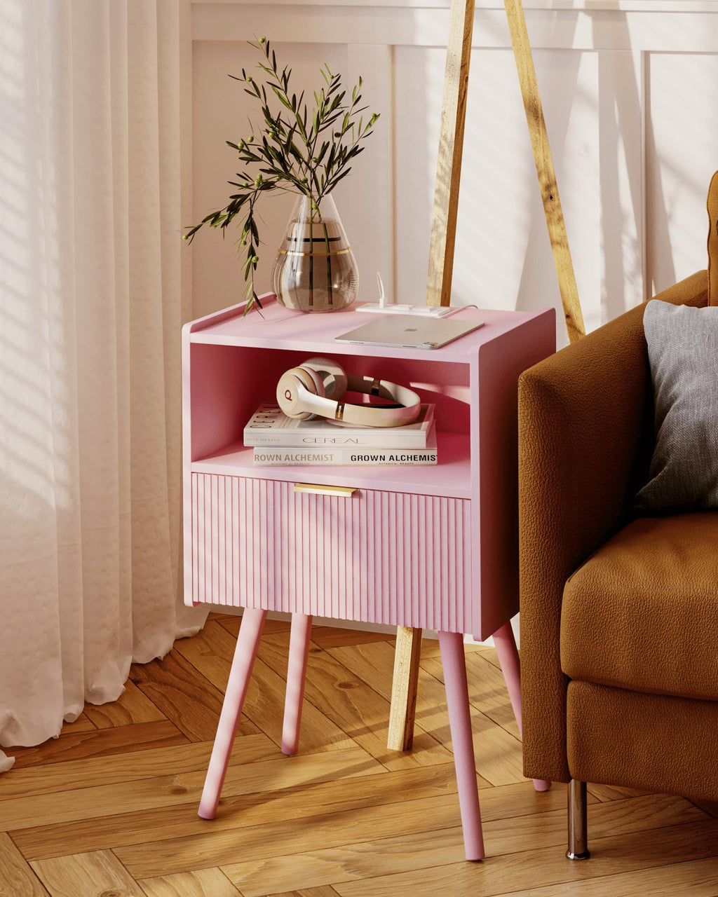 White Nightstand,Modern Bedside Table with Storage Drawer and Open Wood Shelf, for Living Room, Bedroom and Small Spaces, Accent Night Stand with Solid Wood Legs, Easy Assembly,Classic White