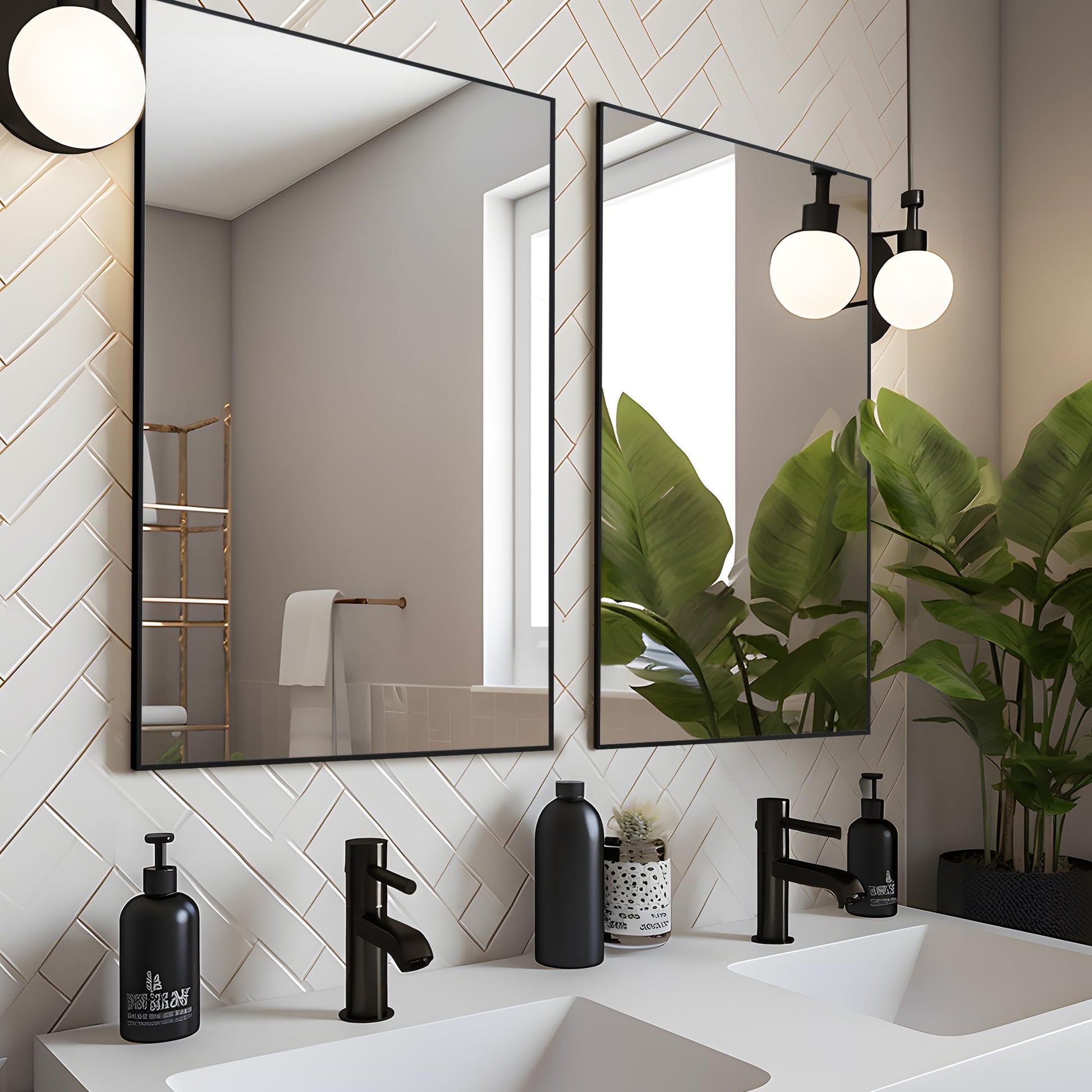 Irregular Mirror 34"x21" Heterotypic Bathroom Mirror Asymmetrical Wall Mirror Black Vanity Mirror Frosted Frameless Anti-Rust Tempered Glass Hangs Mirror for Bedroom Entryway Room Decorative