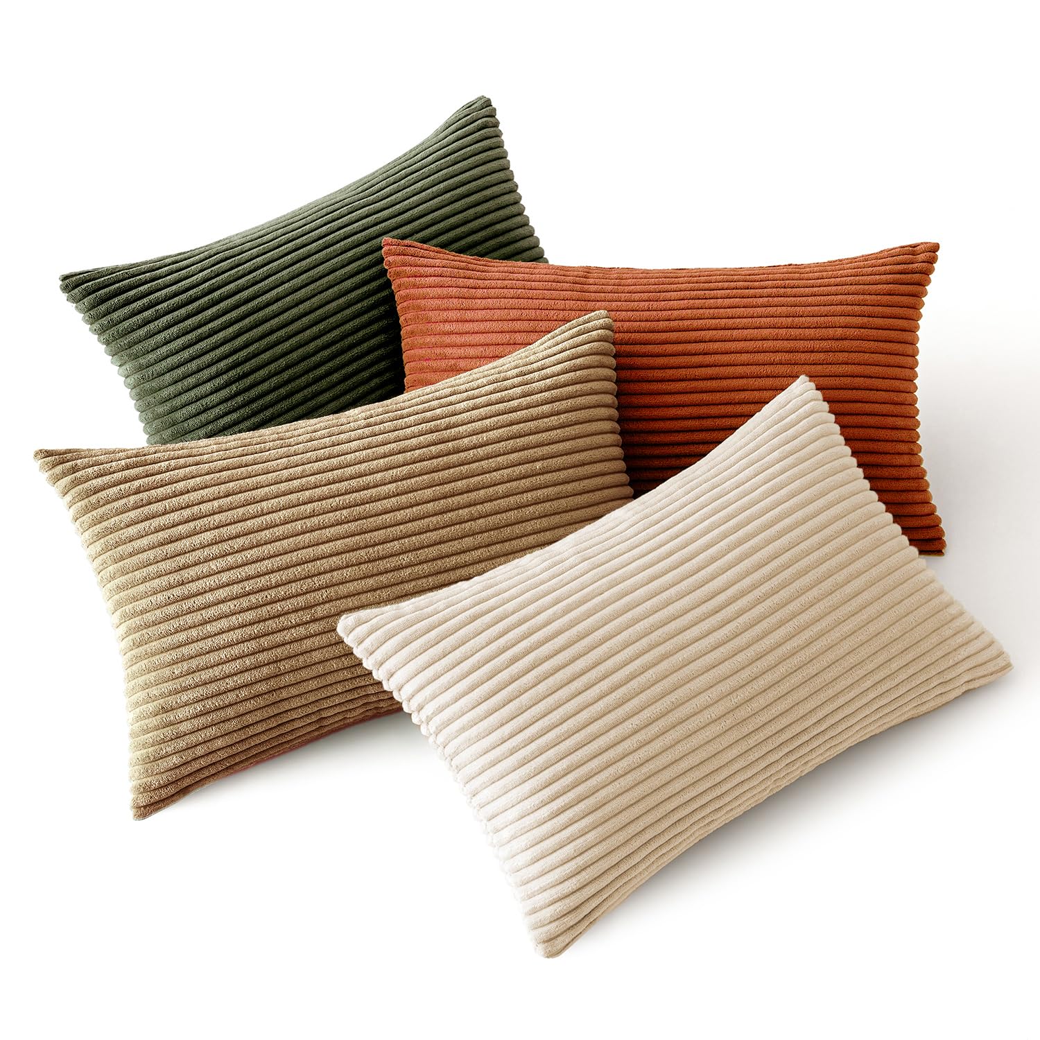 MIULEE Summer Boho Farmhouse Sage Green Throw Pillow Covers 18x18 Inch Set of 4 Mordern Nordic Cushion Covers Soft Corduroy Home Decor for Couch Bed Sofa Living Room Forest Green