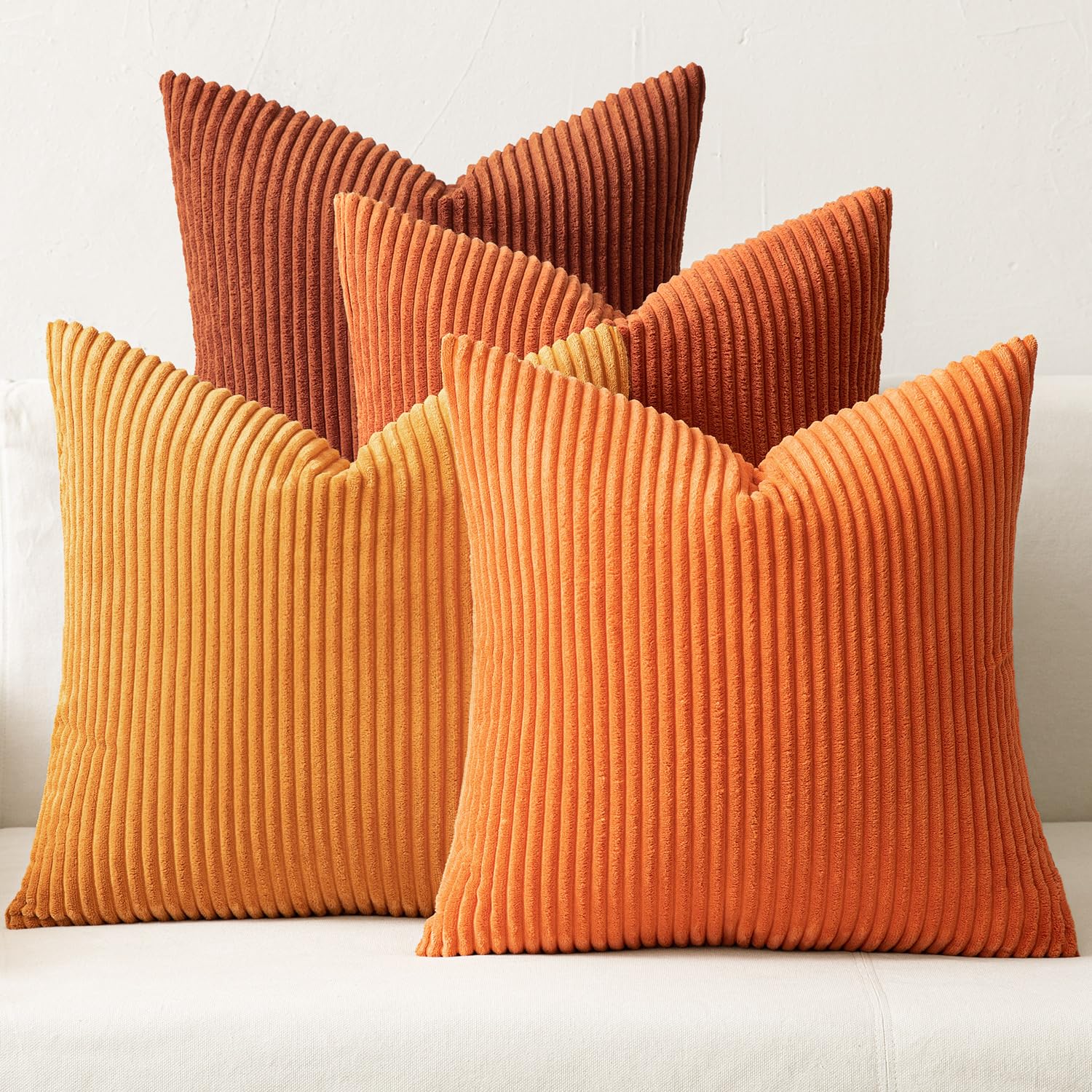 MIULEE Summer Boho Farmhouse Sage Green Throw Pillow Covers 18x18 Inch Set of 4 Mordern Nordic Cushion Covers Soft Corduroy Home Decor for Couch Bed Sofa Living Room Forest Green