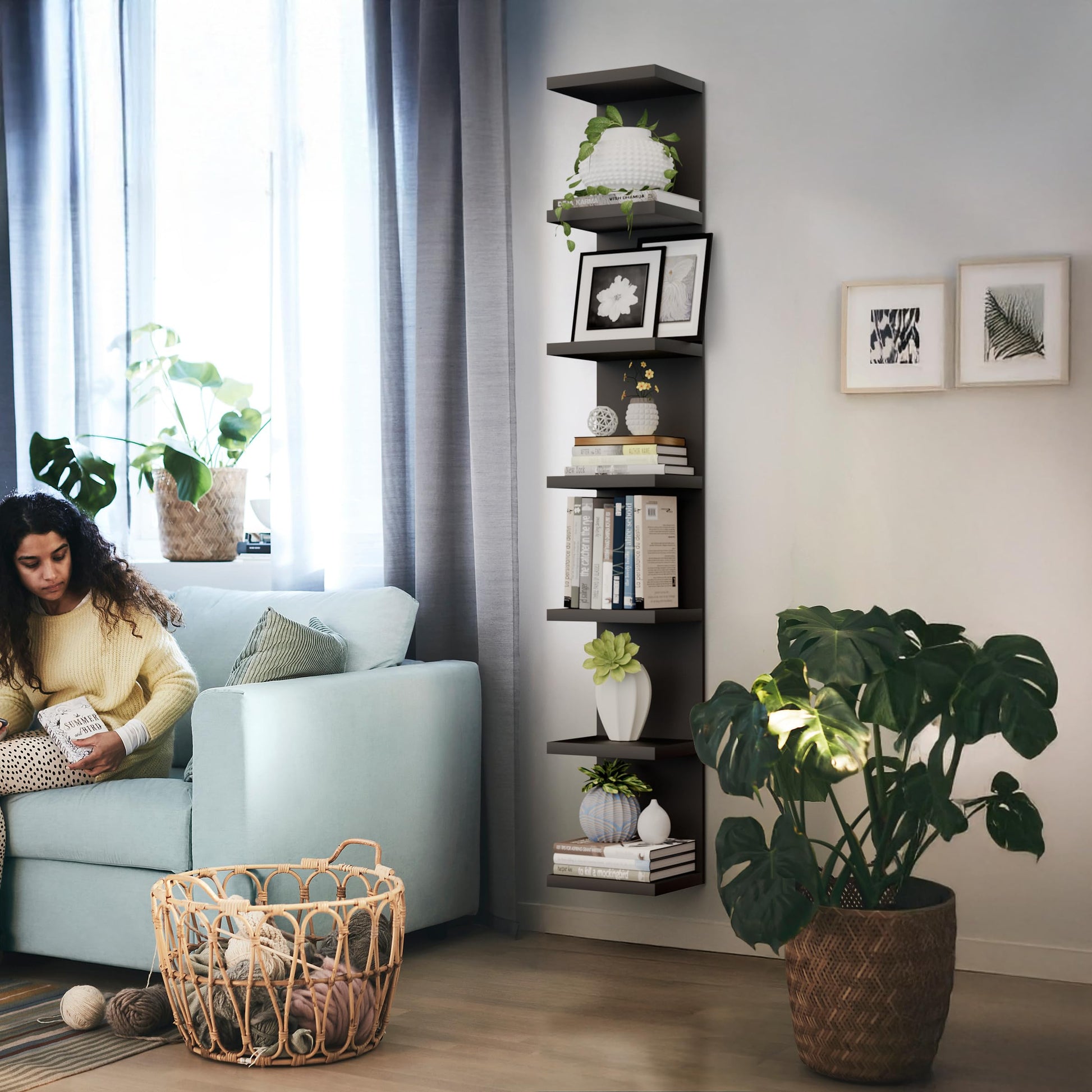 7 Tier Wall Shelf Unit, Floating Shelves for Storage Home Display, Versatile Lack Wall Shelves for Bedroom,Living Room,Office Decor, Tall Long Shelf for Book,Shoe,Vanity, Purse and TV White