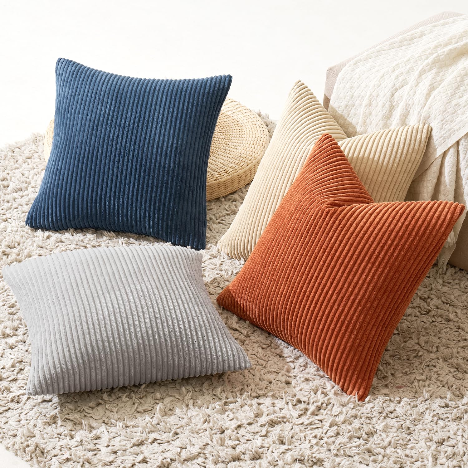 MIULEE Summer Boho Farmhouse Sage Green Throw Pillow Covers 18x18 Inch Set of 4 Mordern Nordic Cushion Covers Soft Corduroy Home Decor for Couch Bed Sofa Living Room Forest Green