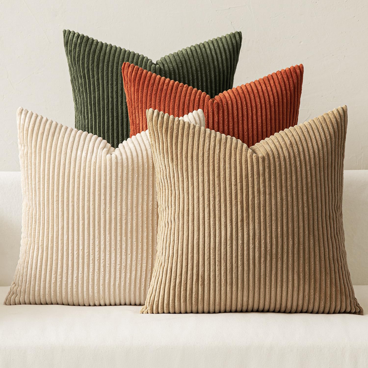 MIULEE Summer Boho Farmhouse Sage Green Throw Pillow Covers 18x18 Inch Set of 4 Mordern Nordic Cushion Covers Soft Corduroy Home Decor for Couch Bed Sofa Living Room Forest Green