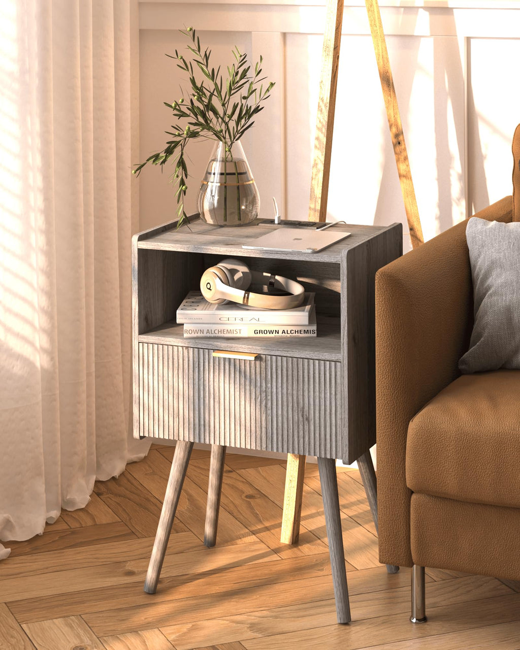 White Nightstand,Modern Bedside Table with Storage Drawer and Open Wood Shelf, for Living Room, Bedroom and Small Spaces, Accent Night Stand with Solid Wood Legs, Easy Assembly,Classic White