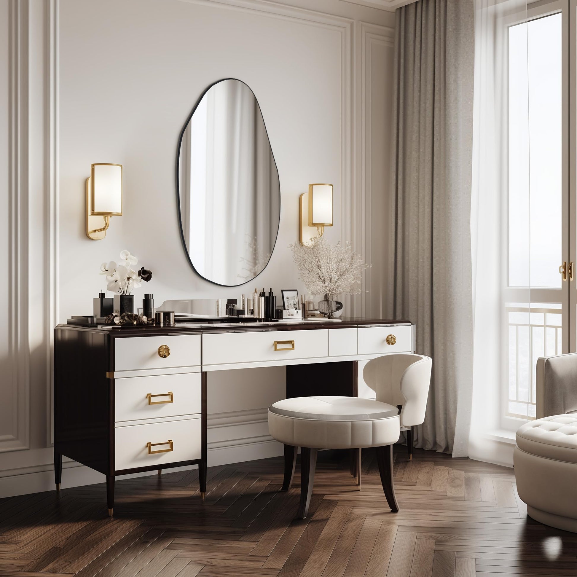 Irregular Mirror 34"x21" Heterotypic Bathroom Mirror Asymmetrical Wall Mirror Black Vanity Mirror Frosted Frameless Anti-Rust Tempered Glass Hangs Mirror for Bedroom Entryway Room Decorative