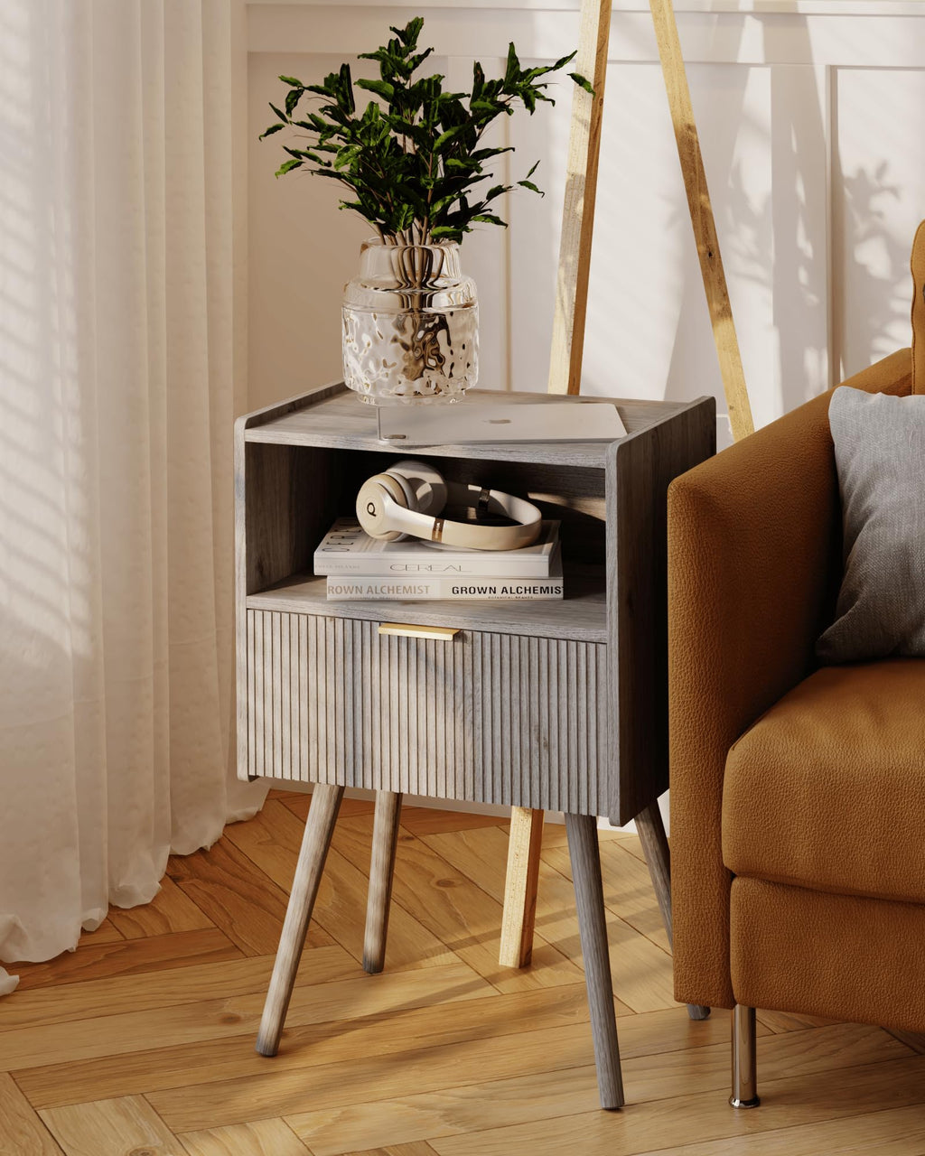 White Nightstand,Modern Bedside Table with Storage Drawer and Open Wood Shelf, for Living Room, Bedroom and Small Spaces, Accent Night Stand with Solid Wood Legs, Easy Assembly,Classic White
