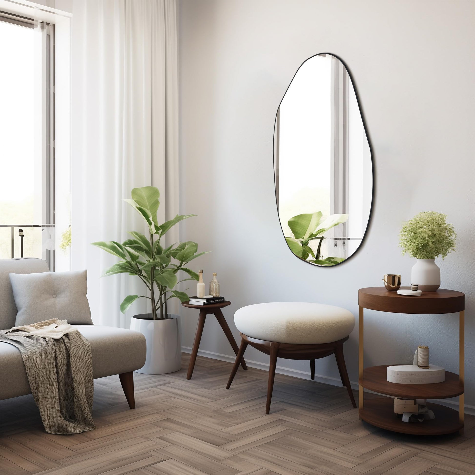 Irregular Mirror 34"x21" Heterotypic Bathroom Mirror Asymmetrical Wall Mirror Black Vanity Mirror Frosted Frameless Anti-Rust Tempered Glass Hangs Mirror for Bedroom Entryway Room Decorative
