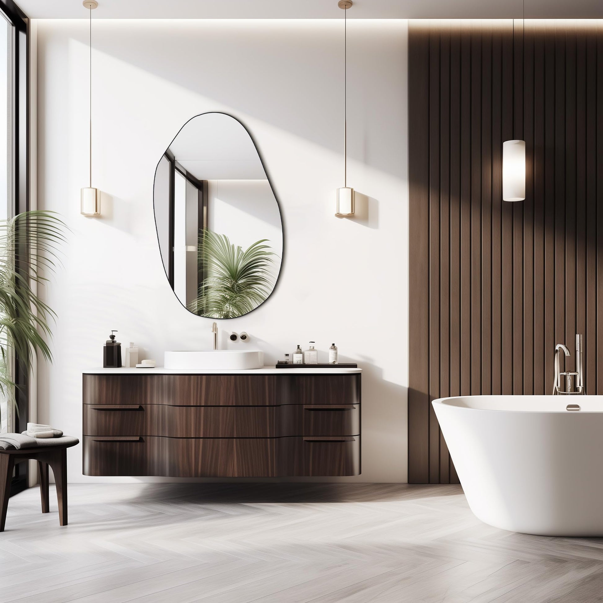Irregular Mirror 34"x21" Heterotypic Bathroom Mirror Asymmetrical Wall Mirror Black Vanity Mirror Frosted Frameless Anti-Rust Tempered Glass Hangs Mirror for Bedroom Entryway Room Decorative