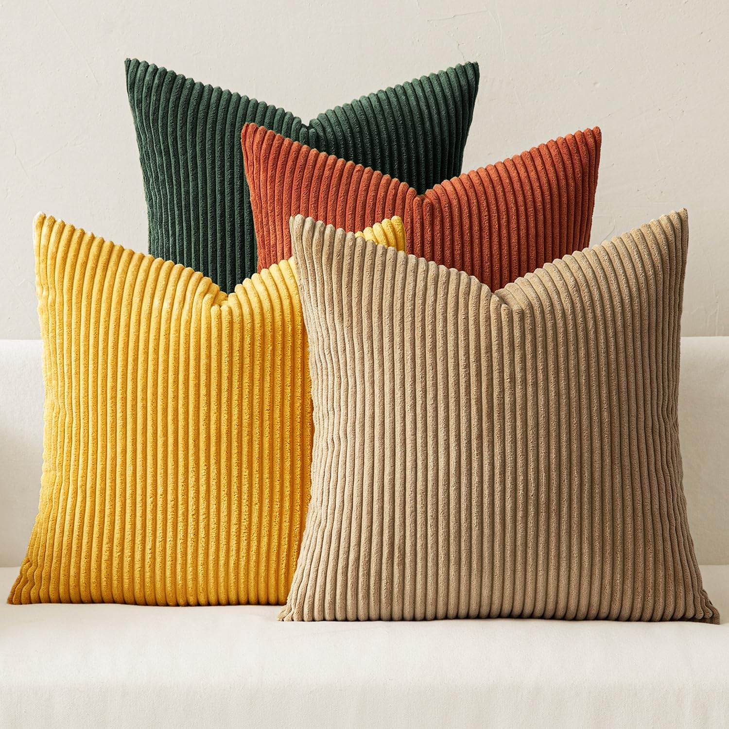 MIULEE Summer Boho Farmhouse Sage Green Throw Pillow Covers 18x18 Inch Set of 4 Mordern Nordic Cushion Covers Soft Corduroy Home Decor for Couch Bed Sofa Living Room Forest Green