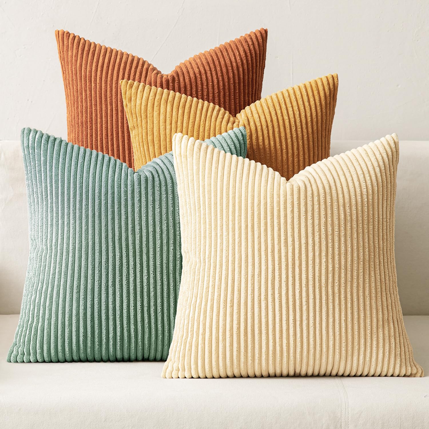 MIULEE Summer Boho Farmhouse Sage Green Throw Pillow Covers 18x18 Inch Set of 4 Mordern Nordic Cushion Covers Soft Corduroy Home Decor for Couch Bed Sofa Living Room Forest Green