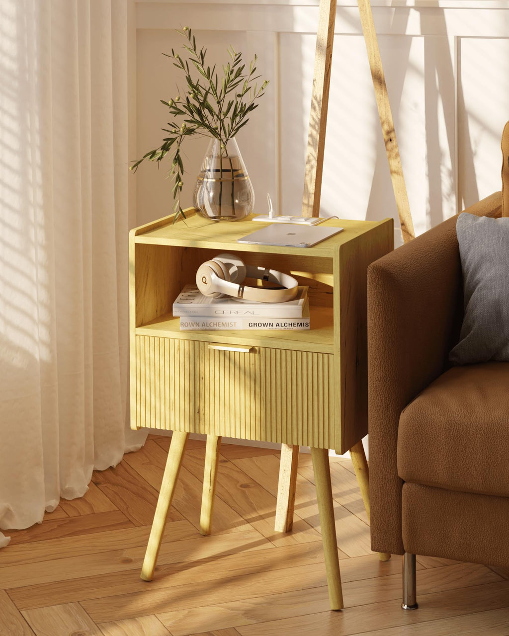 White Nightstand,Modern Bedside Table with Storage Drawer and Open Wood Shelf, for Living Room, Bedroom and Small Spaces, Accent Night Stand with Solid Wood Legs, Easy Assembly,Classic White