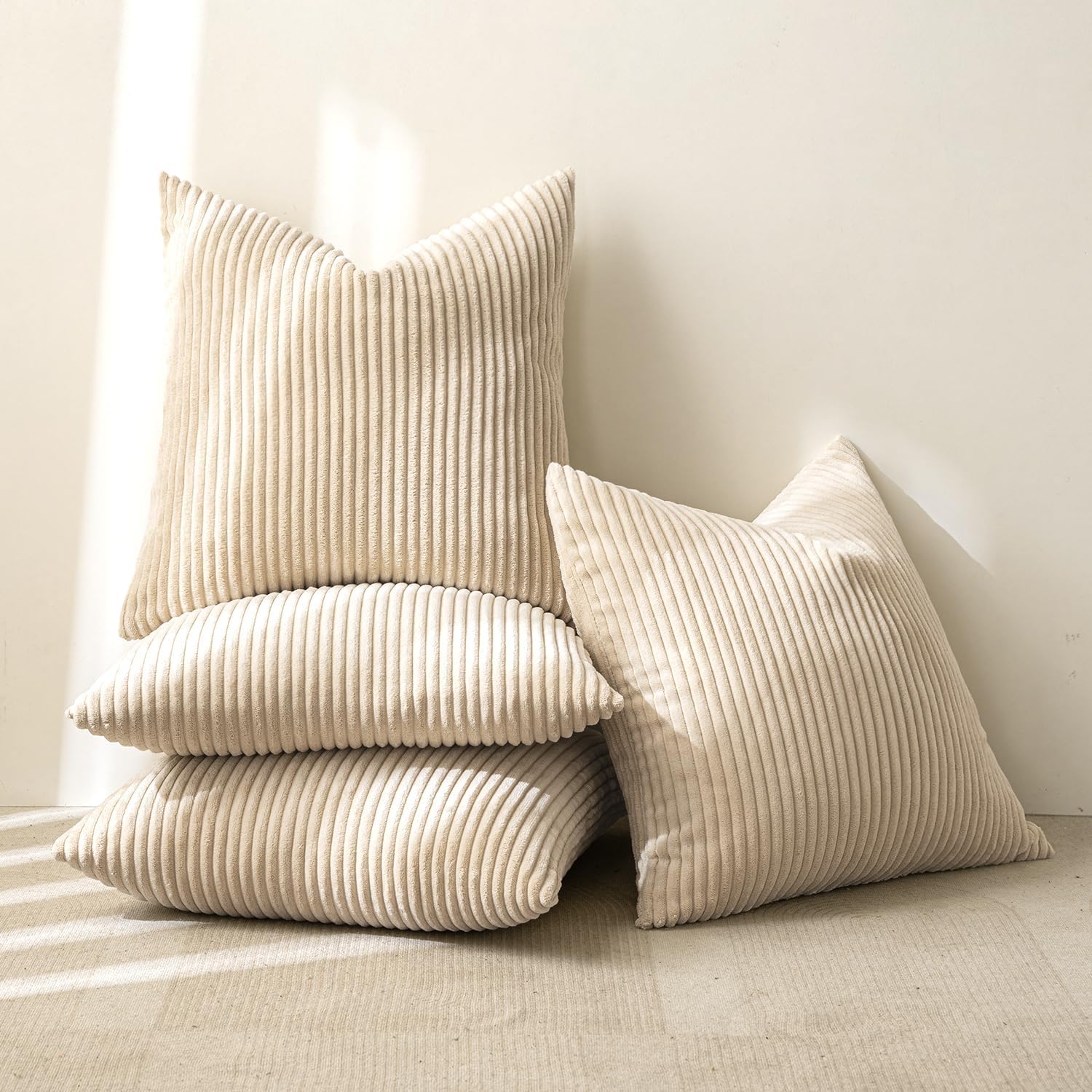 MIULEE Summer Boho Farmhouse Sage Green Throw Pillow Covers 18x18 Inch Set of 4 Mordern Nordic Cushion Covers Soft Corduroy Home Decor for Couch Bed Sofa Living Room Forest Green