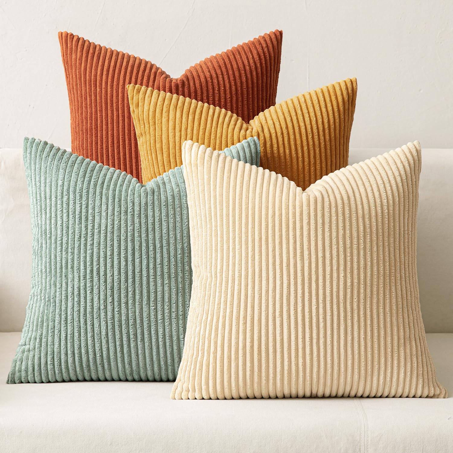 MIULEE Summer Boho Farmhouse Sage Green Throw Pillow Covers 18x18 Inch Set of 4 Mordern Nordic Cushion Covers Soft Corduroy Home Decor for Couch Bed Sofa Living Room Forest Green