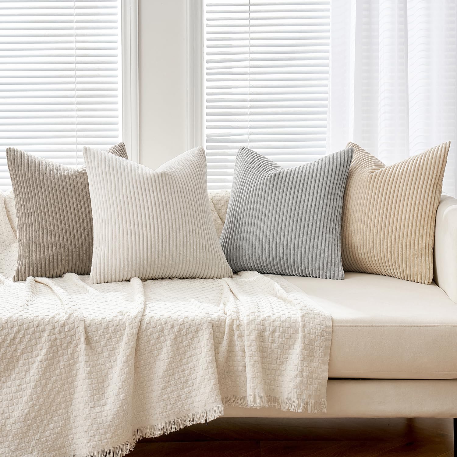 MIULEE Summer Boho Farmhouse Sage Green Throw Pillow Covers 18x18 Inch Set of 4 Mordern Nordic Cushion Covers Soft Corduroy Home Decor for Couch Bed Sofa Living Room Forest Green