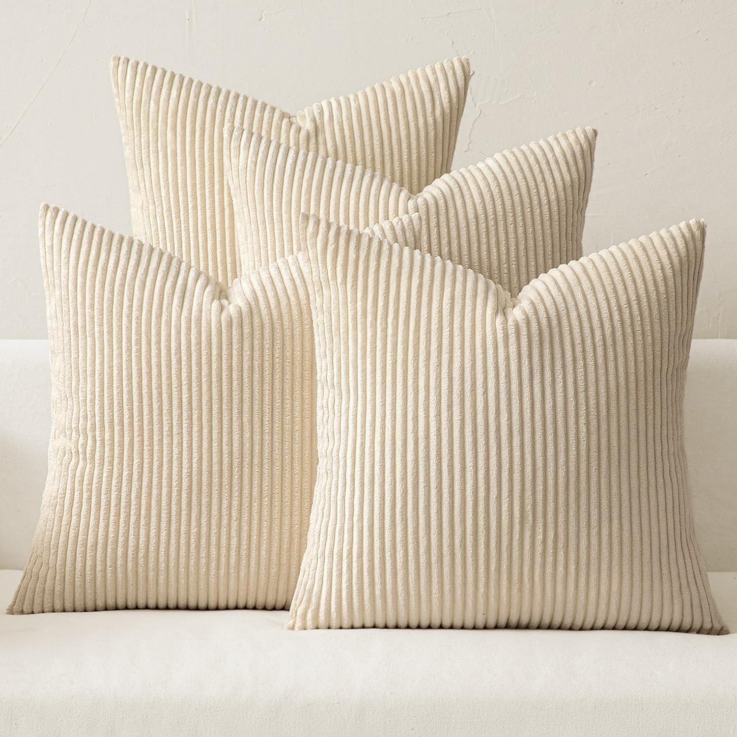 MIULEE Summer Boho Farmhouse Sage Green Throw Pillow Covers 18x18 Inch Set of 4 Mordern Nordic Cushion Covers Soft Corduroy Home Decor for Couch Bed Sofa Living Room Forest Green