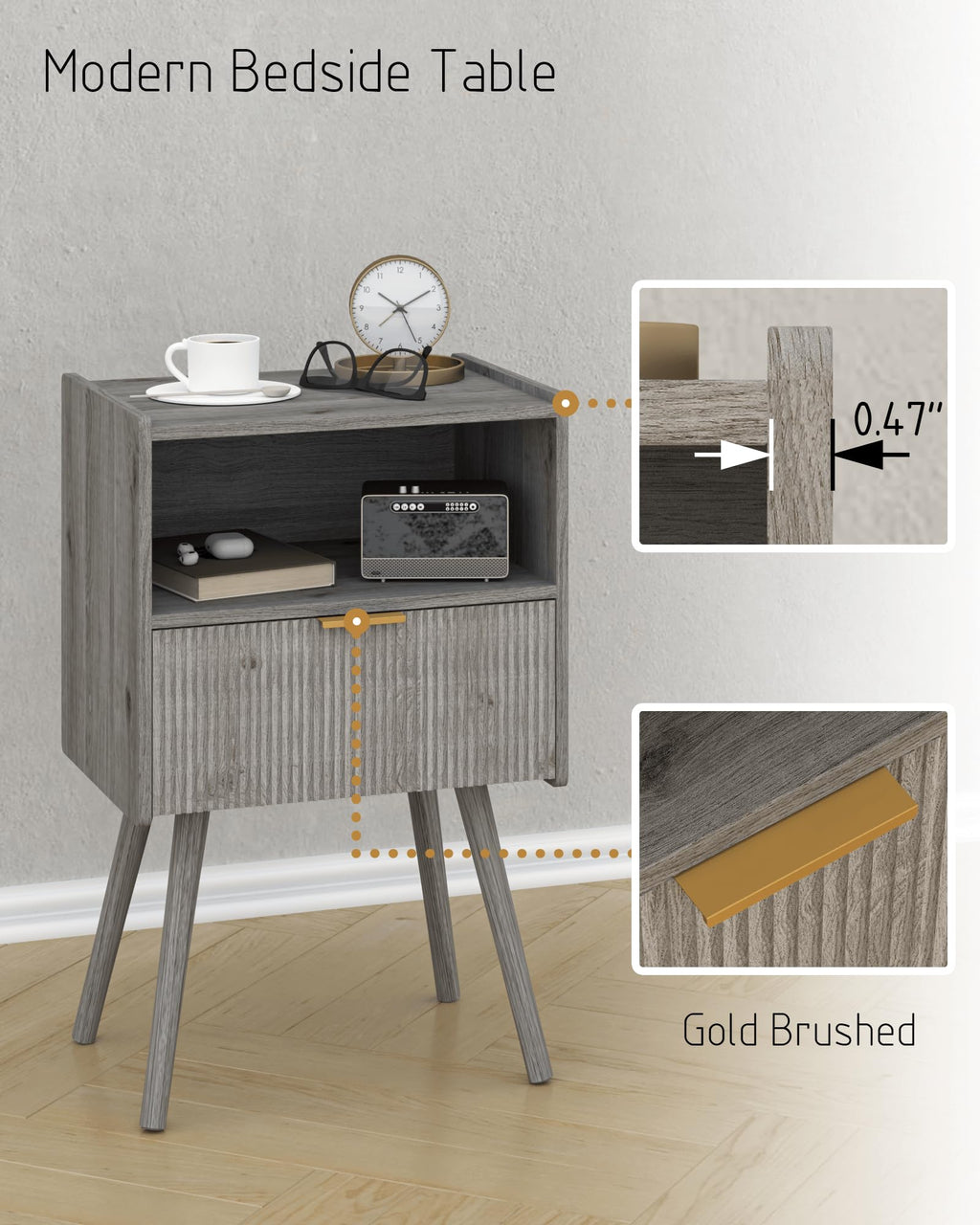 White Nightstand,Modern Bedside Table with Storage Drawer and Open Wood Shelf, for Living Room, Bedroom and Small Spaces, Accent Night Stand with Solid Wood Legs, Easy Assembly,Classic White