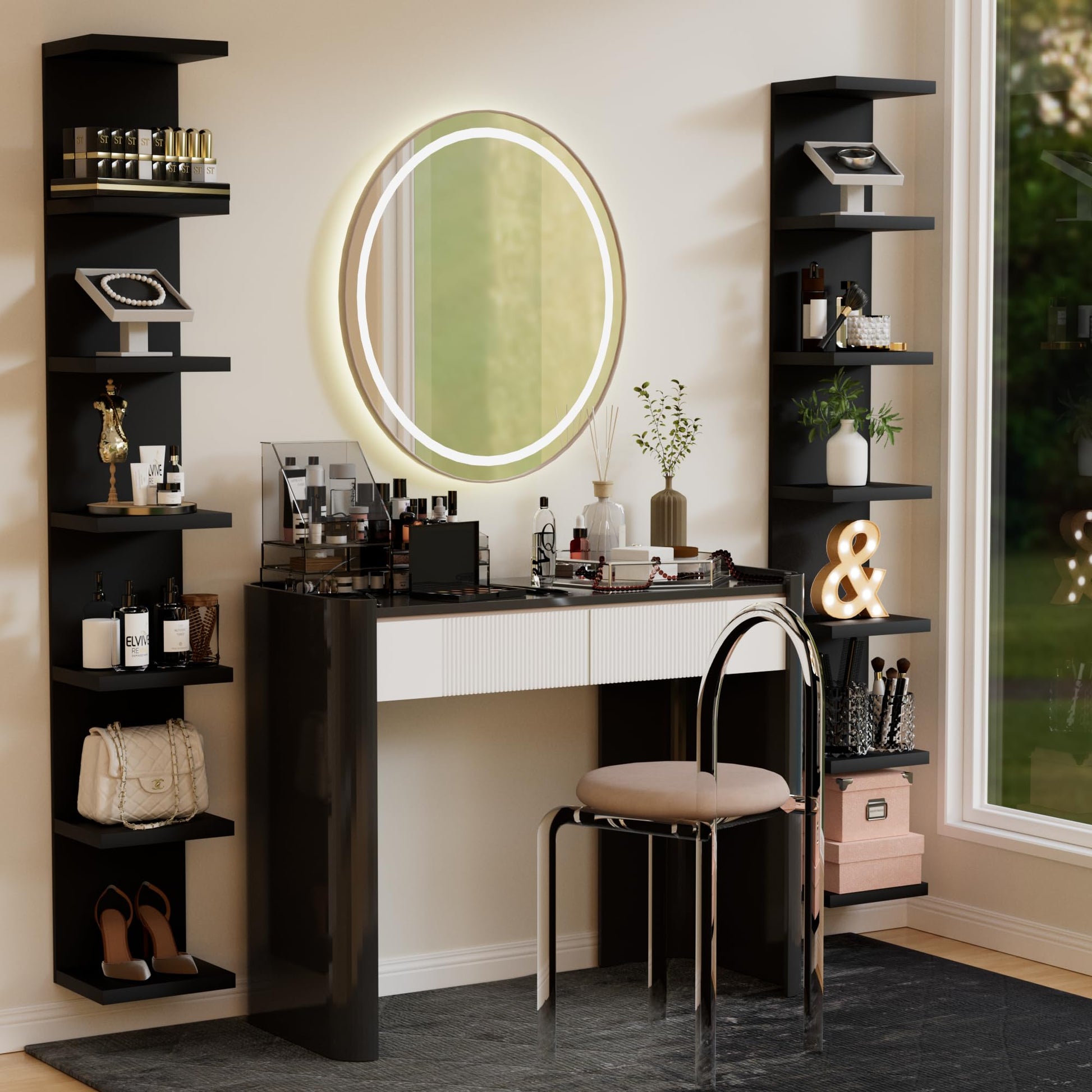 7 Tier Wall Shelf Unit, Floating Shelves for Storage Home Display, Versatile Lack Wall Shelves for Bedroom,Living Room,Office Decor, Tall Long Shelf for Book,Shoe,Vanity, Purse and TV White