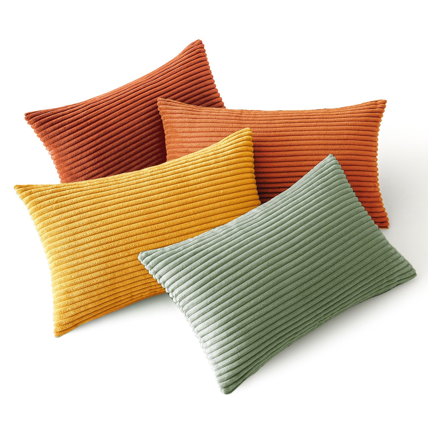 MIULEE Summer Boho Farmhouse Sage Green Throw Pillow Covers 18x18 Inch Set of 4 Mordern Nordic Cushion Covers Soft Corduroy Home Decor for Couch Bed Sofa Living Room Forest Green