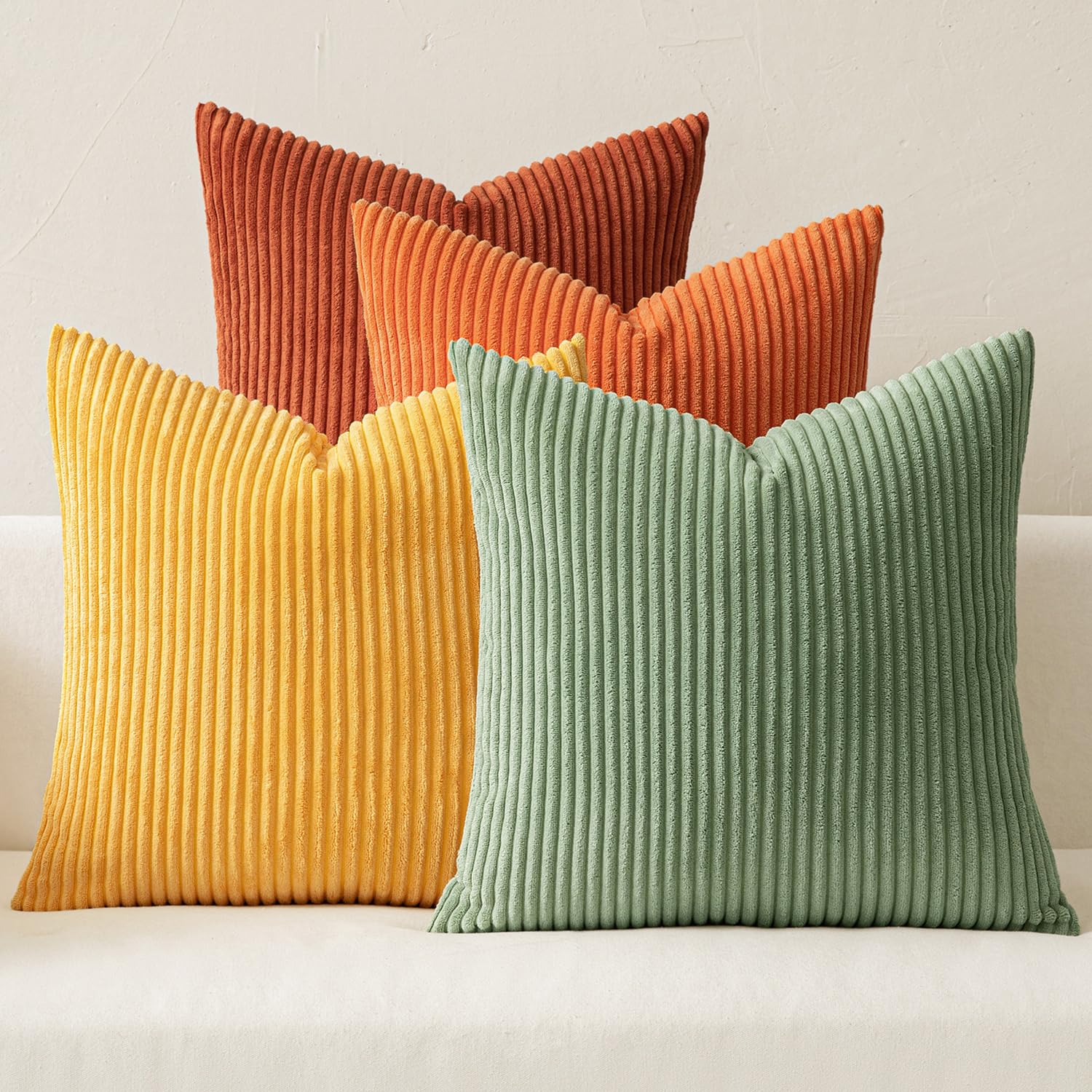 MIULEE Summer Boho Farmhouse Sage Green Throw Pillow Covers 18x18 Inch Set of 4 Mordern Nordic Cushion Covers Soft Corduroy Home Decor for Couch Bed Sofa Living Room Forest Green