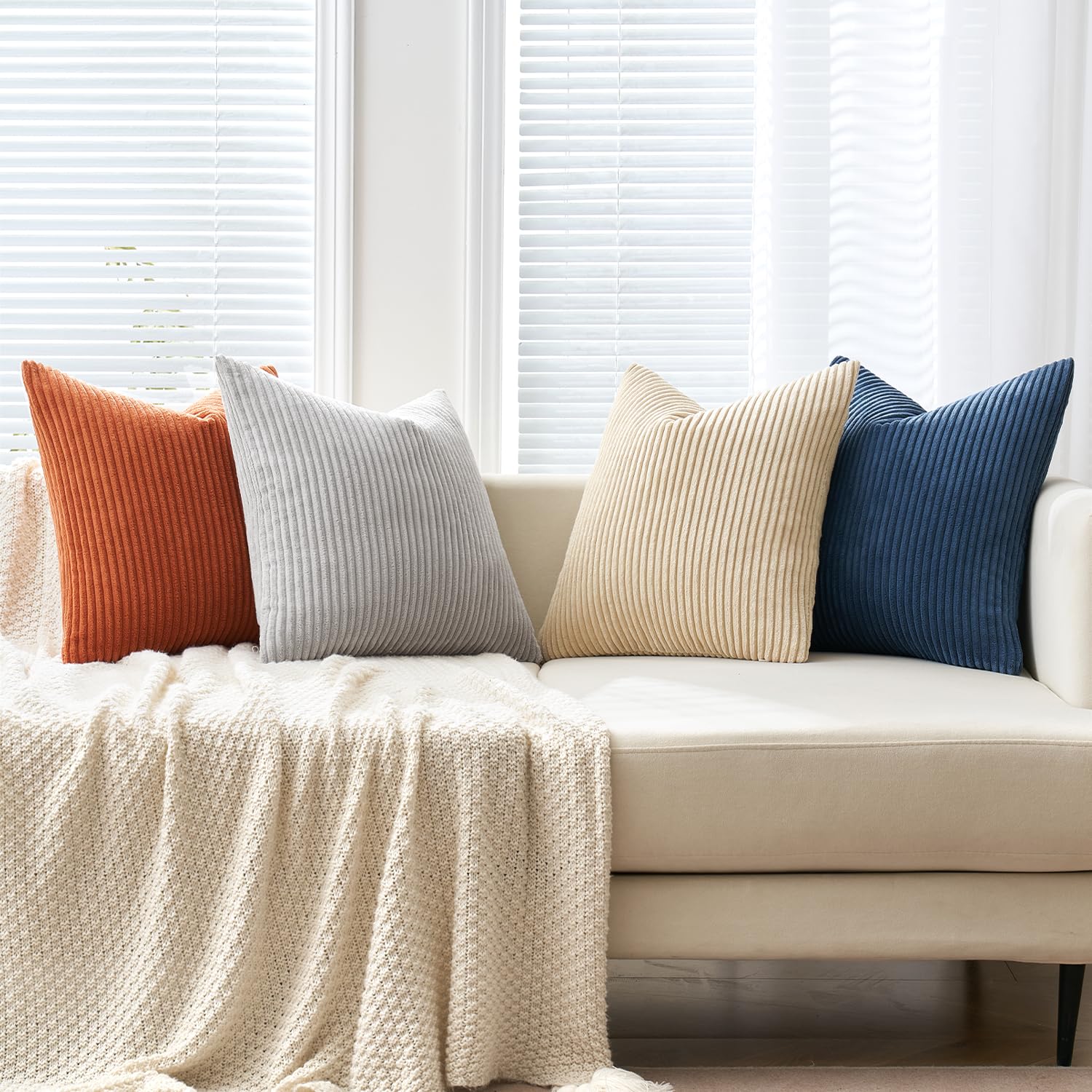 MIULEE Summer Boho Farmhouse Sage Green Throw Pillow Covers 18x18 Inch Set of 4 Mordern Nordic Cushion Covers Soft Corduroy Home Decor for Couch Bed Sofa Living Room Forest Green