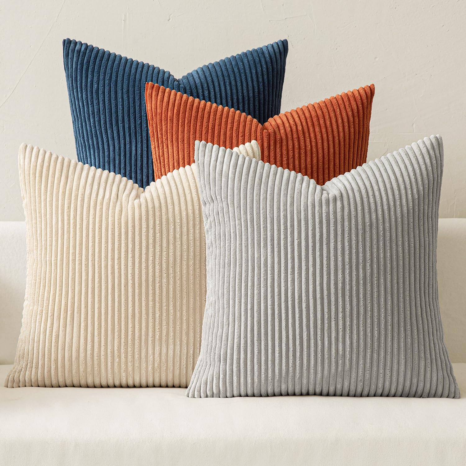 MIULEE Summer Boho Farmhouse Sage Green Throw Pillow Covers 18x18 Inch Set of 4 Mordern Nordic Cushion Covers Soft Corduroy Home Decor for Couch Bed Sofa Living Room Forest Green