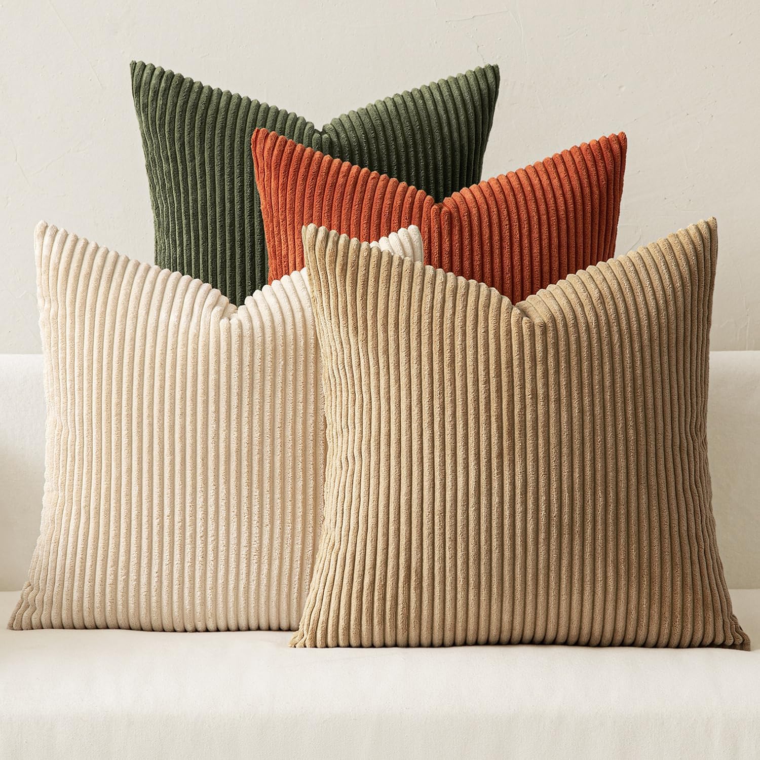 MIULEE Summer Boho Farmhouse Sage Green Throw Pillow Covers 18x18 Inch Set of 4 Mordern Nordic Cushion Covers Soft Corduroy Home Decor for Couch Bed Sofa Living Room Forest Green