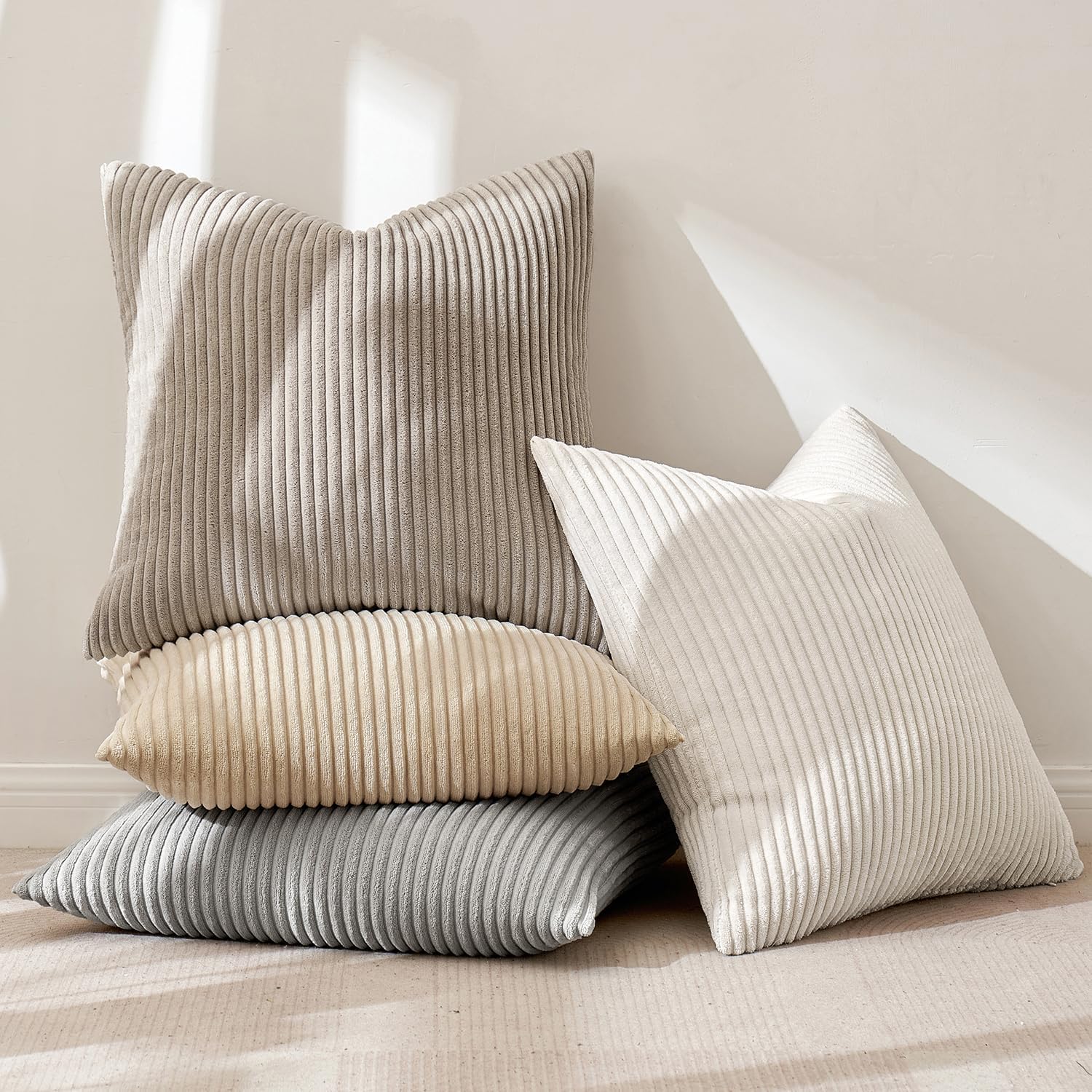 MIULEE Summer Boho Farmhouse Sage Green Throw Pillow Covers 18x18 Inch Set of 4 Mordern Nordic Cushion Covers Soft Corduroy Home Decor for Couch Bed Sofa Living Room Forest Green