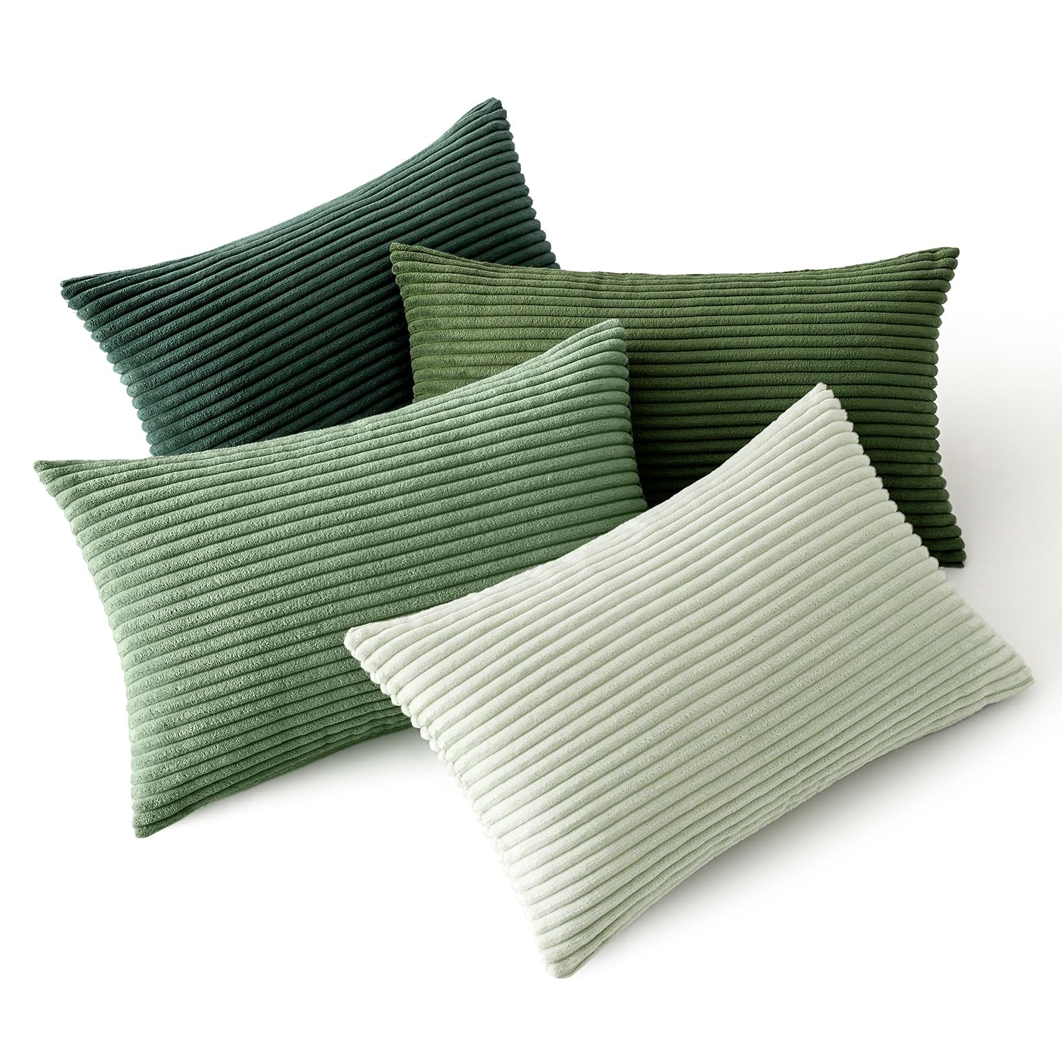 MIULEE Summer Boho Farmhouse Sage Green Throw Pillow Covers 18x18 Inch Set of 4 Mordern Nordic Cushion Covers Soft Corduroy Home Decor for Couch Bed Sofa Living Room Forest Green