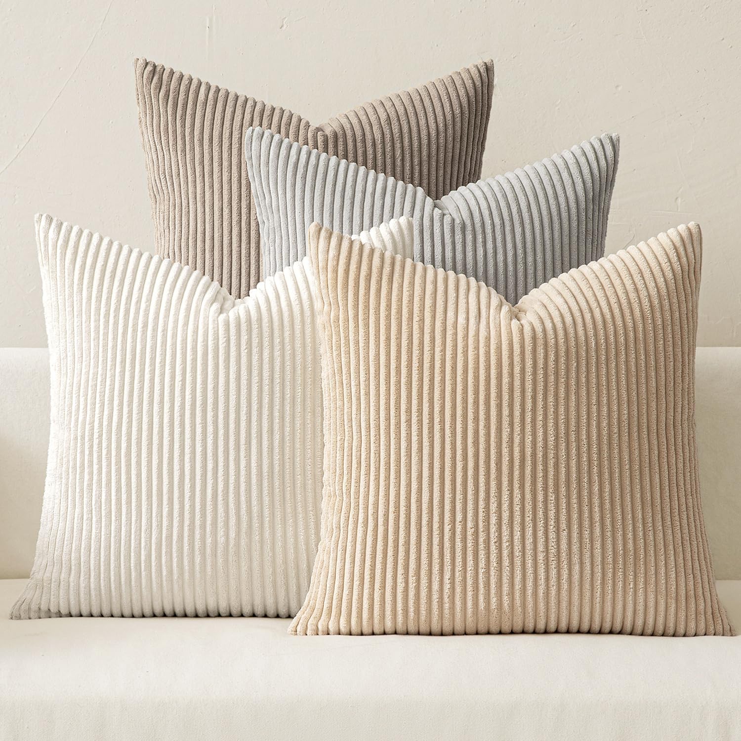 MIULEE Summer Boho Farmhouse Sage Green Throw Pillow Covers 18x18 Inch Set of 4 Mordern Nordic Cushion Covers Soft Corduroy Home Decor for Couch Bed Sofa Living Room Forest Green