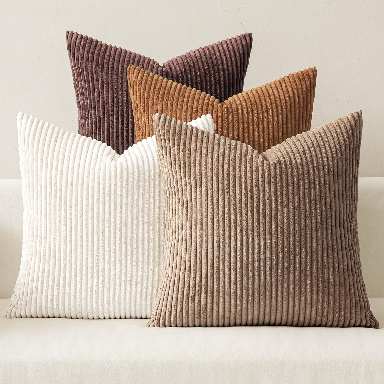 MIULEE Summer Boho Farmhouse Sage Green Throw Pillow Covers 18x18 Inch Set of 4 Mordern Nordic Cushion Covers Soft Corduroy Home Decor for Couch Bed Sofa Living Room Forest Green
