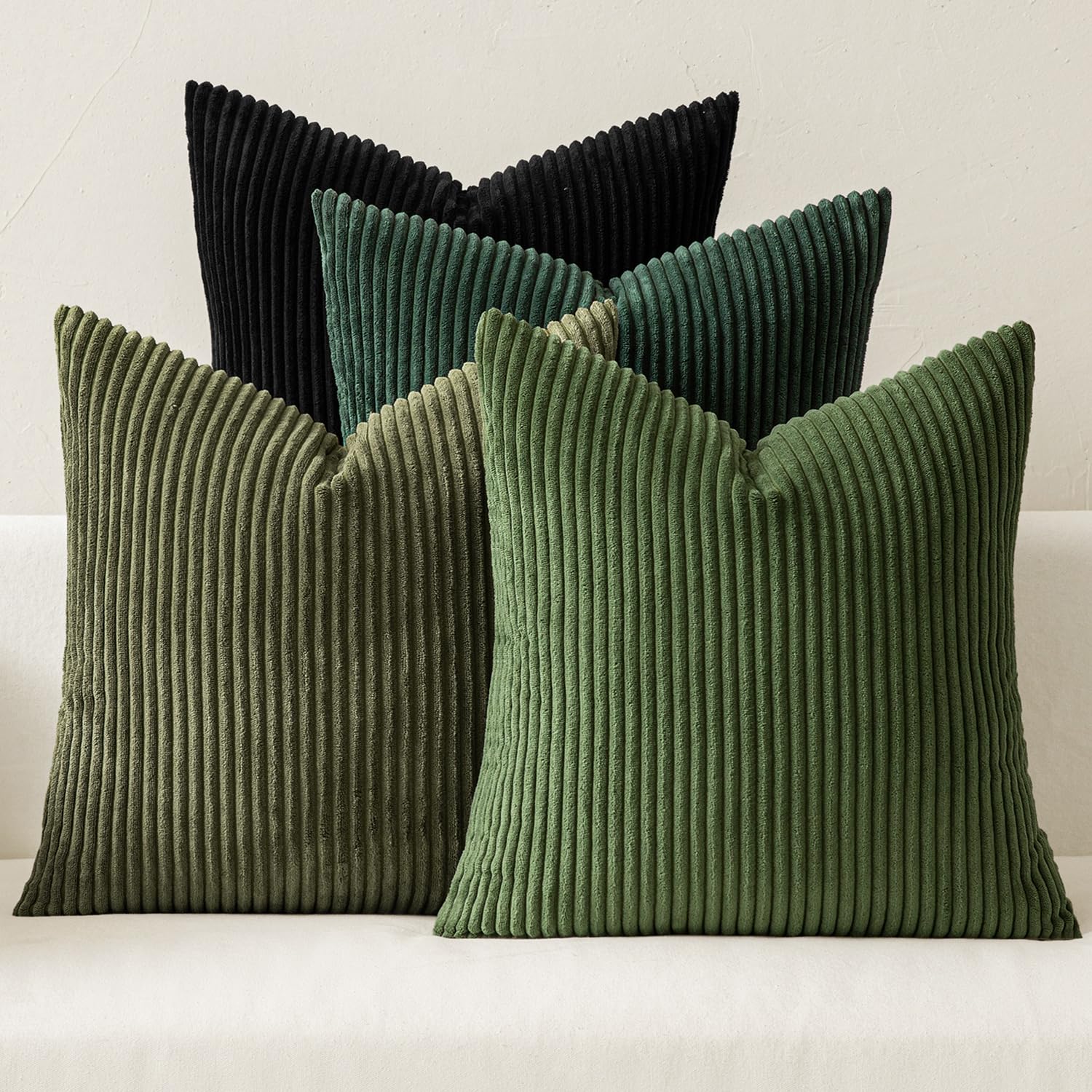 MIULEE Summer Boho Farmhouse Sage Green Throw Pillow Covers 18x18 Inch Set of 4 Mordern Nordic Cushion Covers Soft Corduroy Home Decor for Couch Bed Sofa Living Room Forest Green