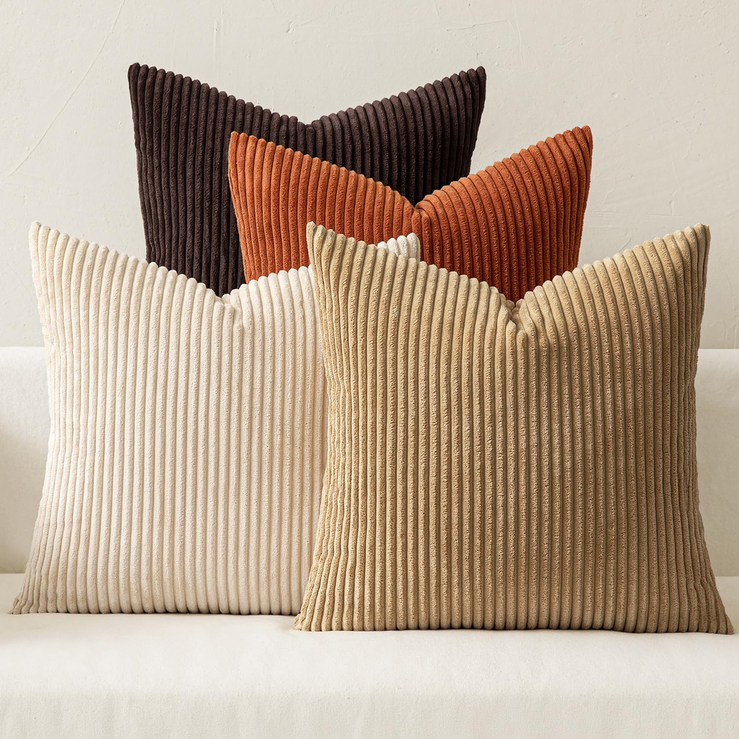 MIULEE Summer Boho Farmhouse Sage Green Throw Pillow Covers 18x18 Inch Set of 4 Mordern Nordic Cushion Covers Soft Corduroy Home Decor for Couch Bed Sofa Living Room Forest Green